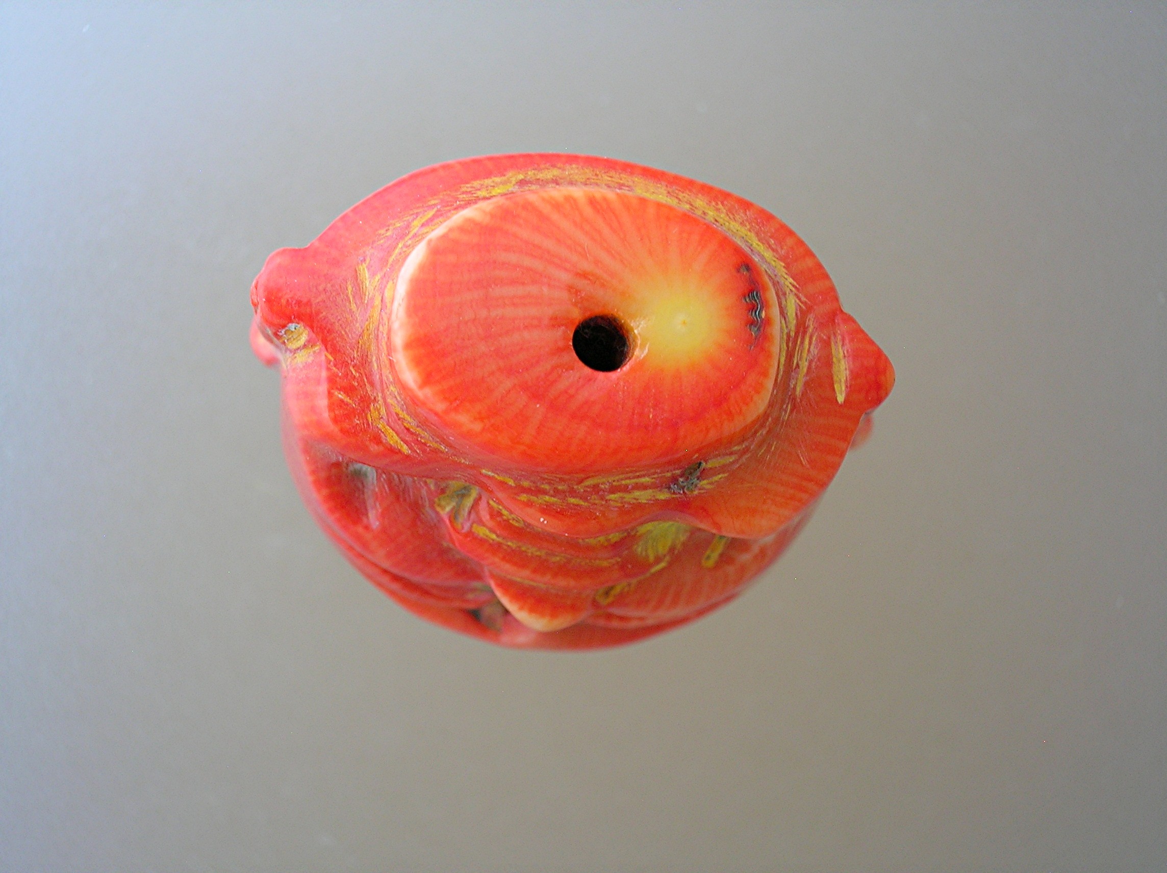 Coral Dyed  Carved  Budha Bead