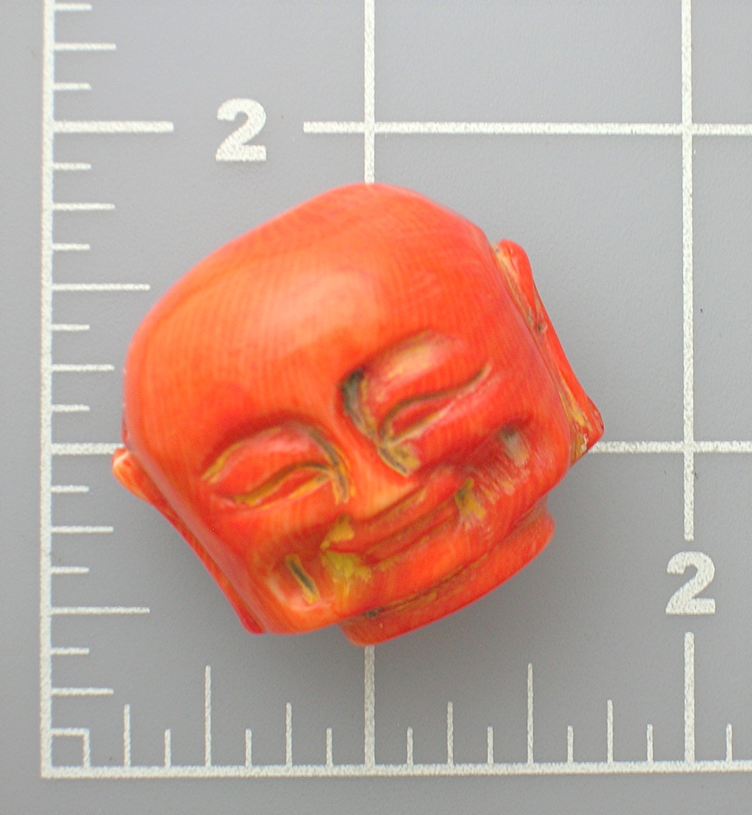 Coral Dyed  Carved  Budha Bead