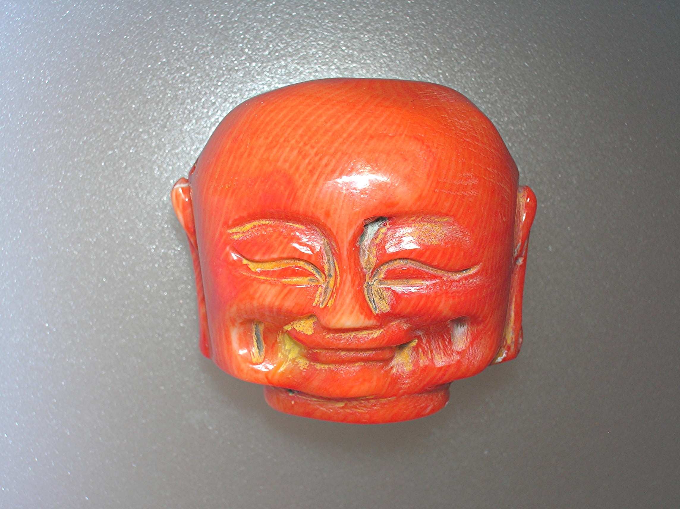 Coral Dyed  Carved  Budha Bead