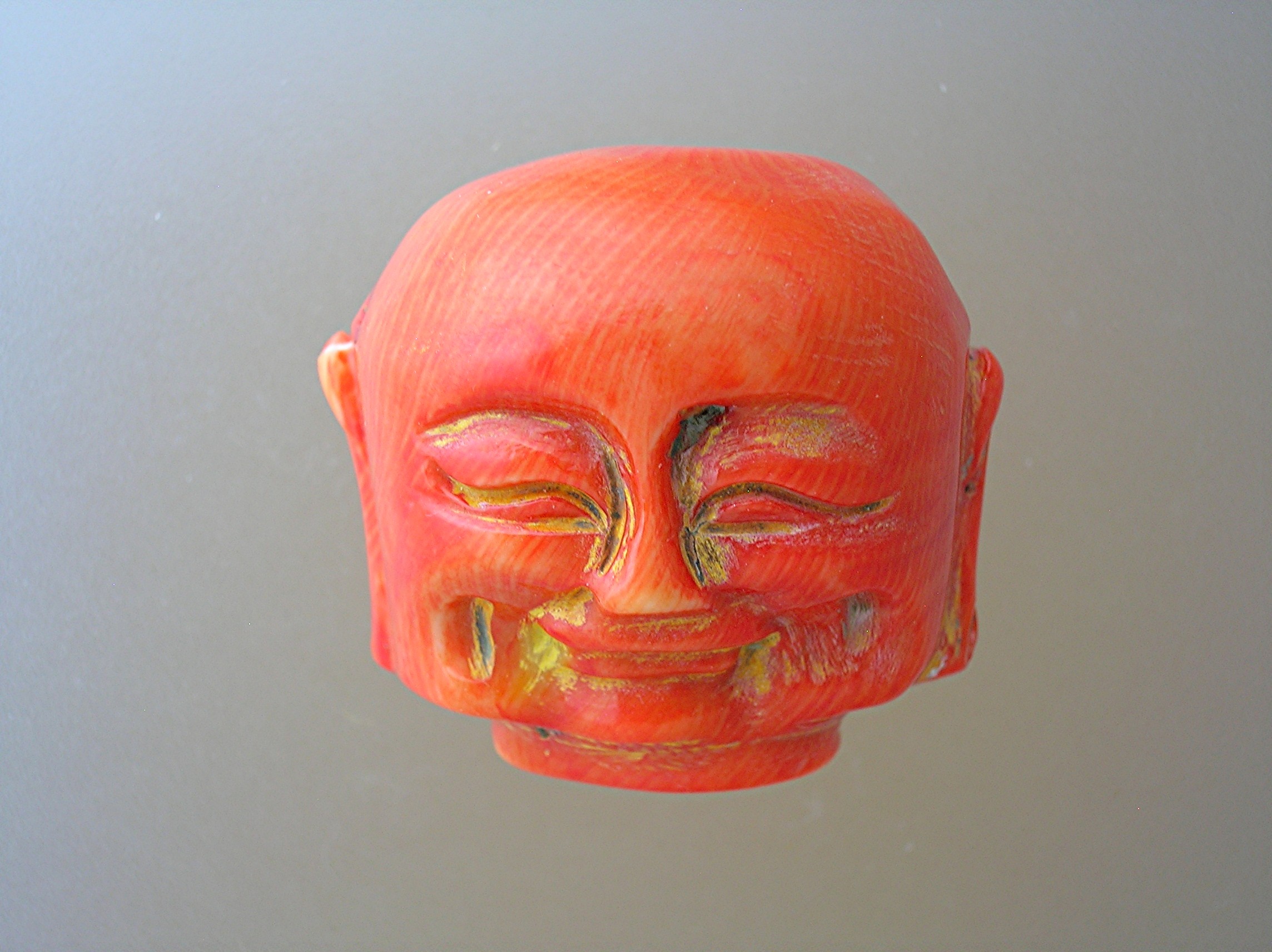 Coral Dyed  Carved  Budha Bead
