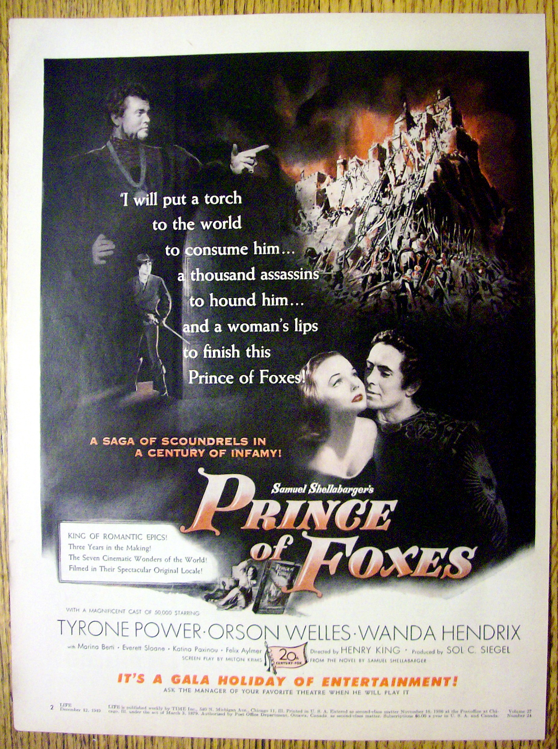 1949 Prince of Foxes with Tyrone Power & Wanda Hendrix