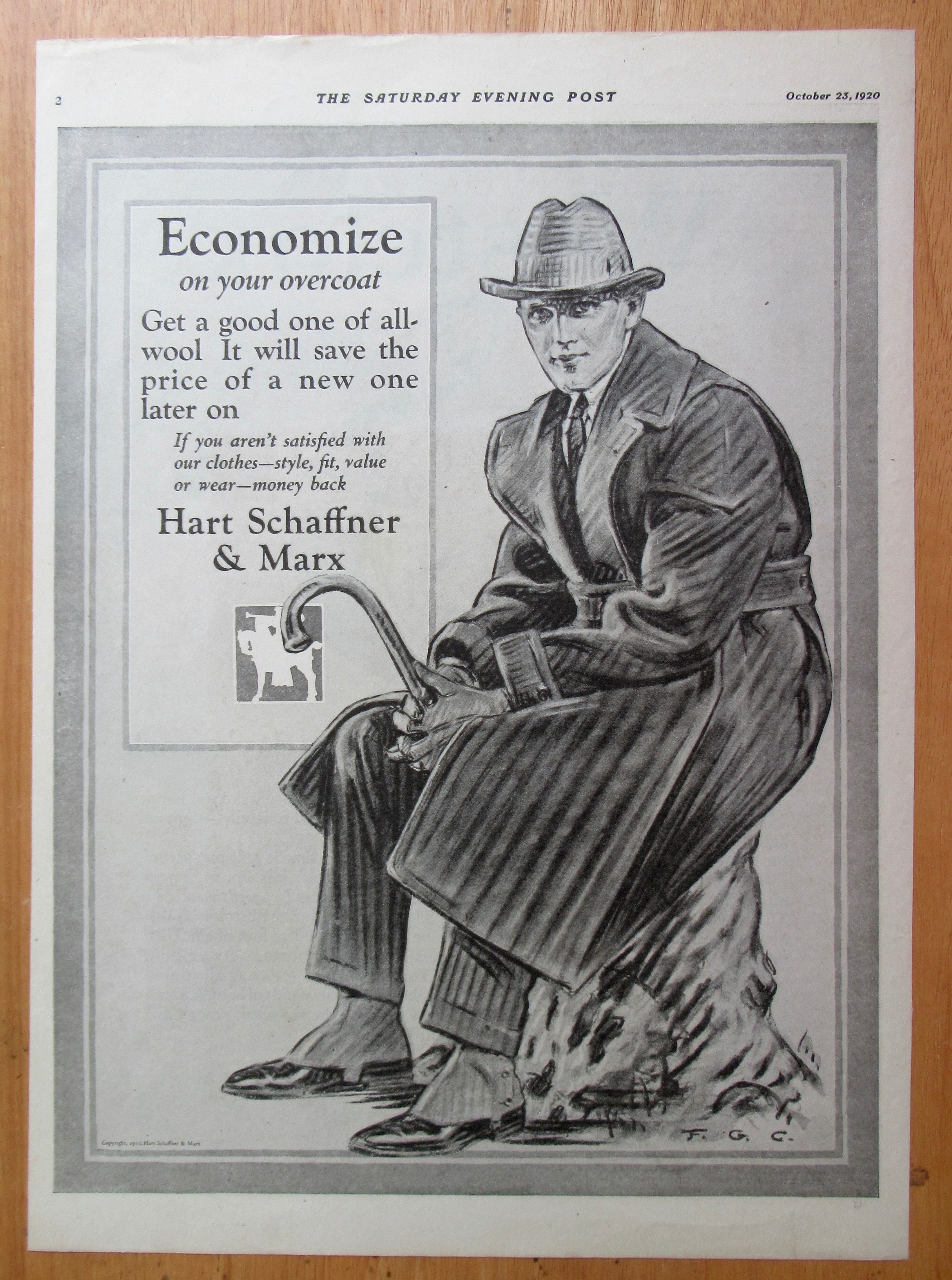 1920 Hart Schaffner & Marx with Man in Overcoat & Hat