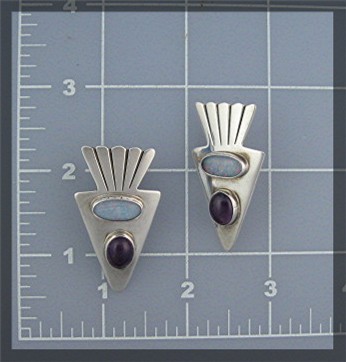 Opal Amethyst Sterling Silver Signed  MIKE SMITH Earrin