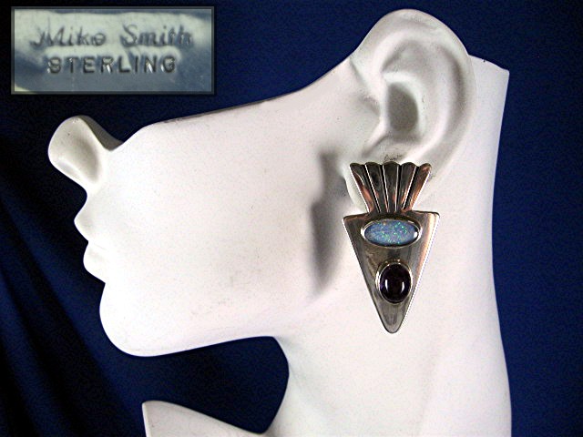 Opal Amethyst Sterling Silver Signed  MIKE SMITH Earrin