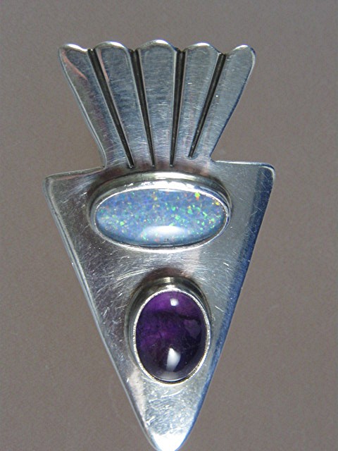Opal Amethyst Sterling Silver Signed  MIKE SMITH Earrin