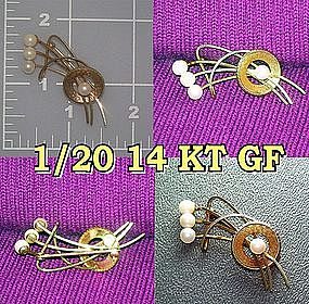 14K Gold  Fill Genuine Pearl Brooch Pin