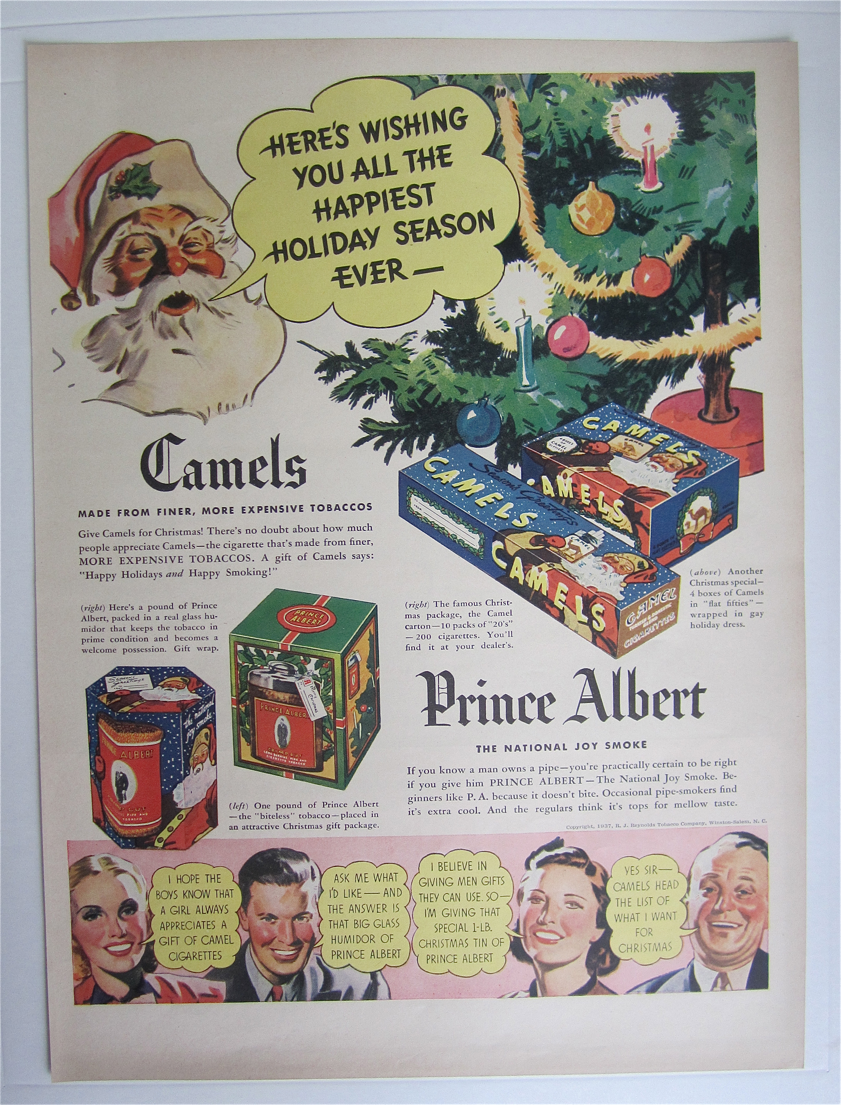 1937 Camel Cigarettes & Prince Albert with Santa Claus