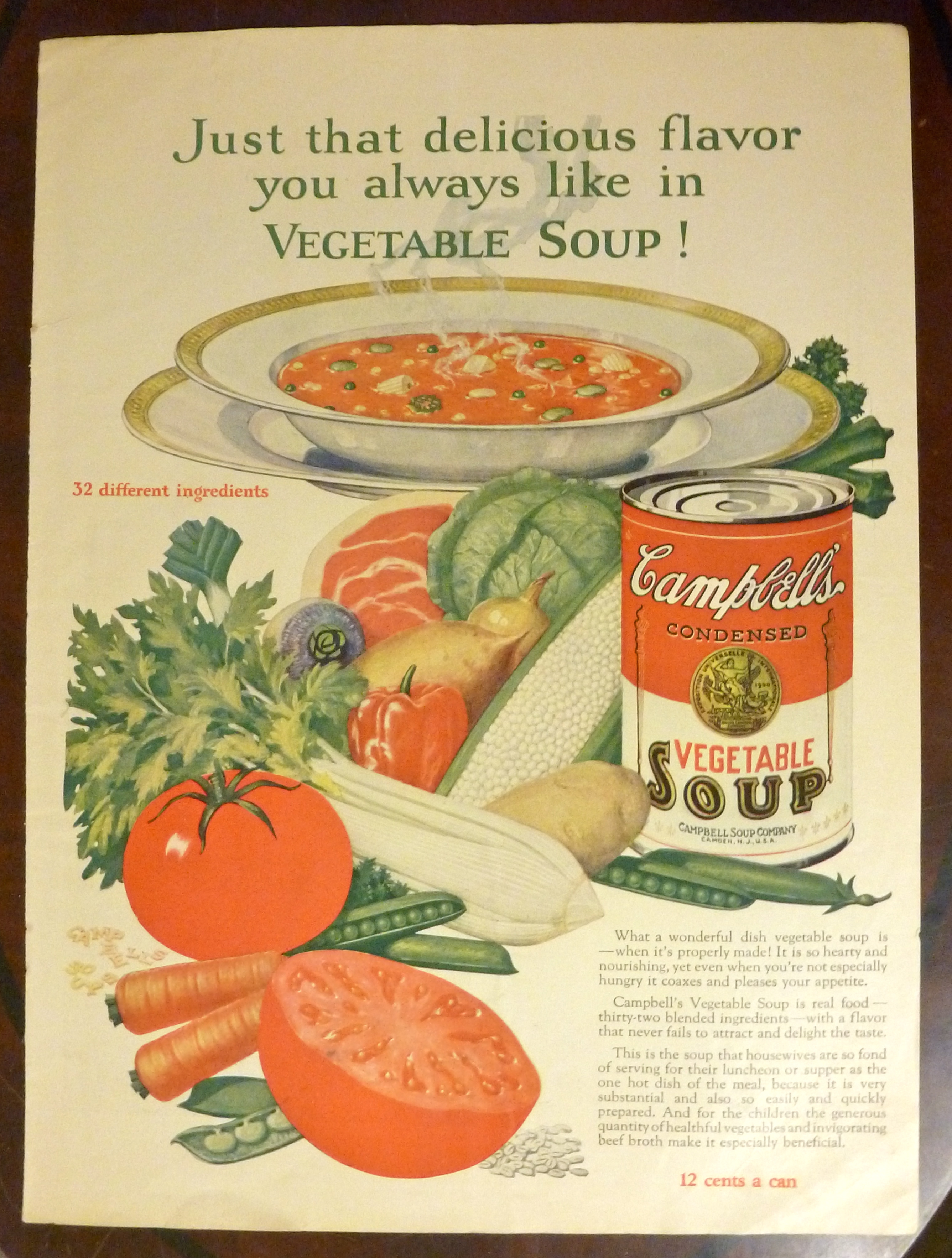 1926 Campbell's Vegetable Soup w/ Bowl Of Soup