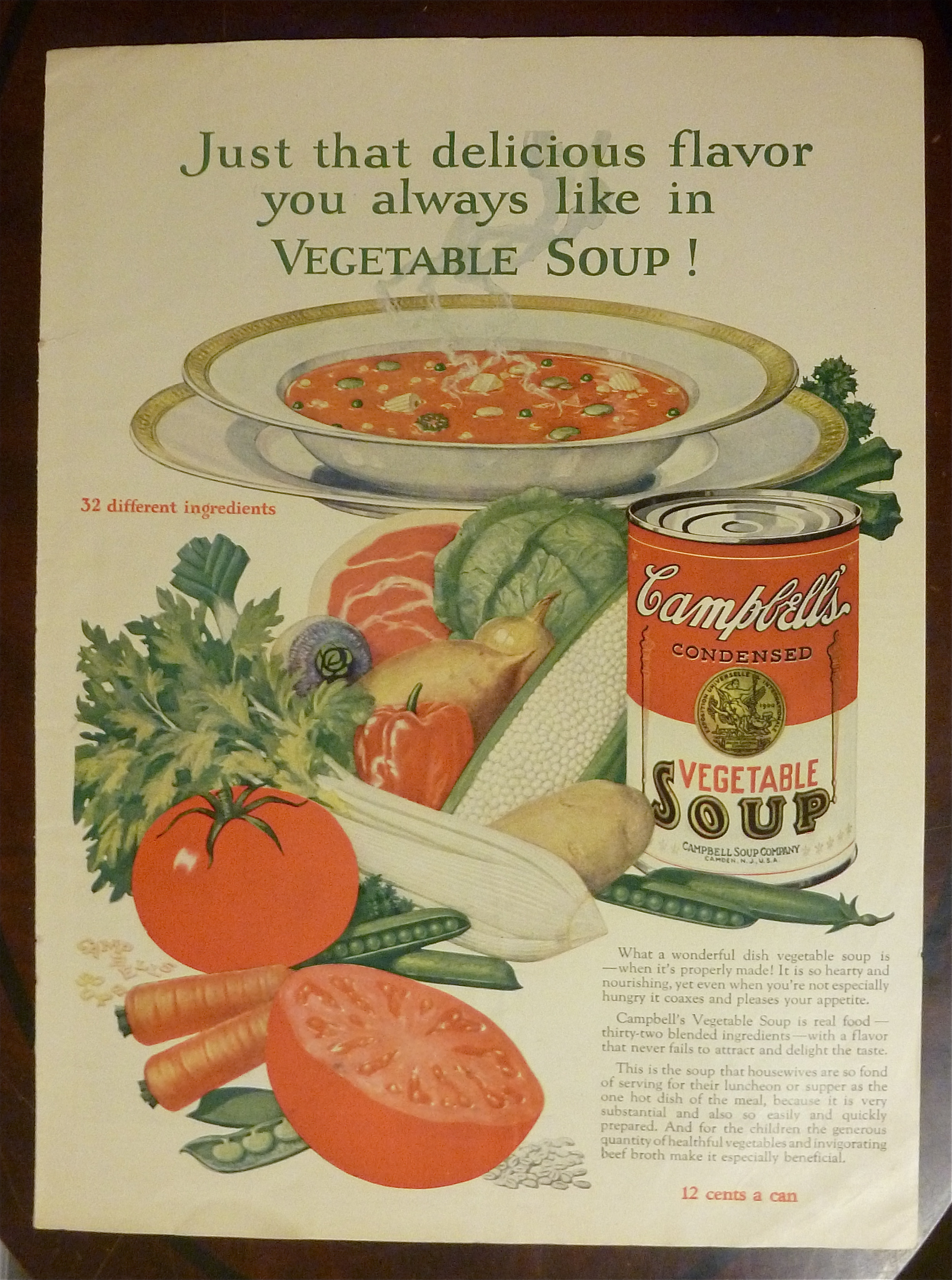 1926 Campbell's Vegetable Soup w/ Bowl Of Soup