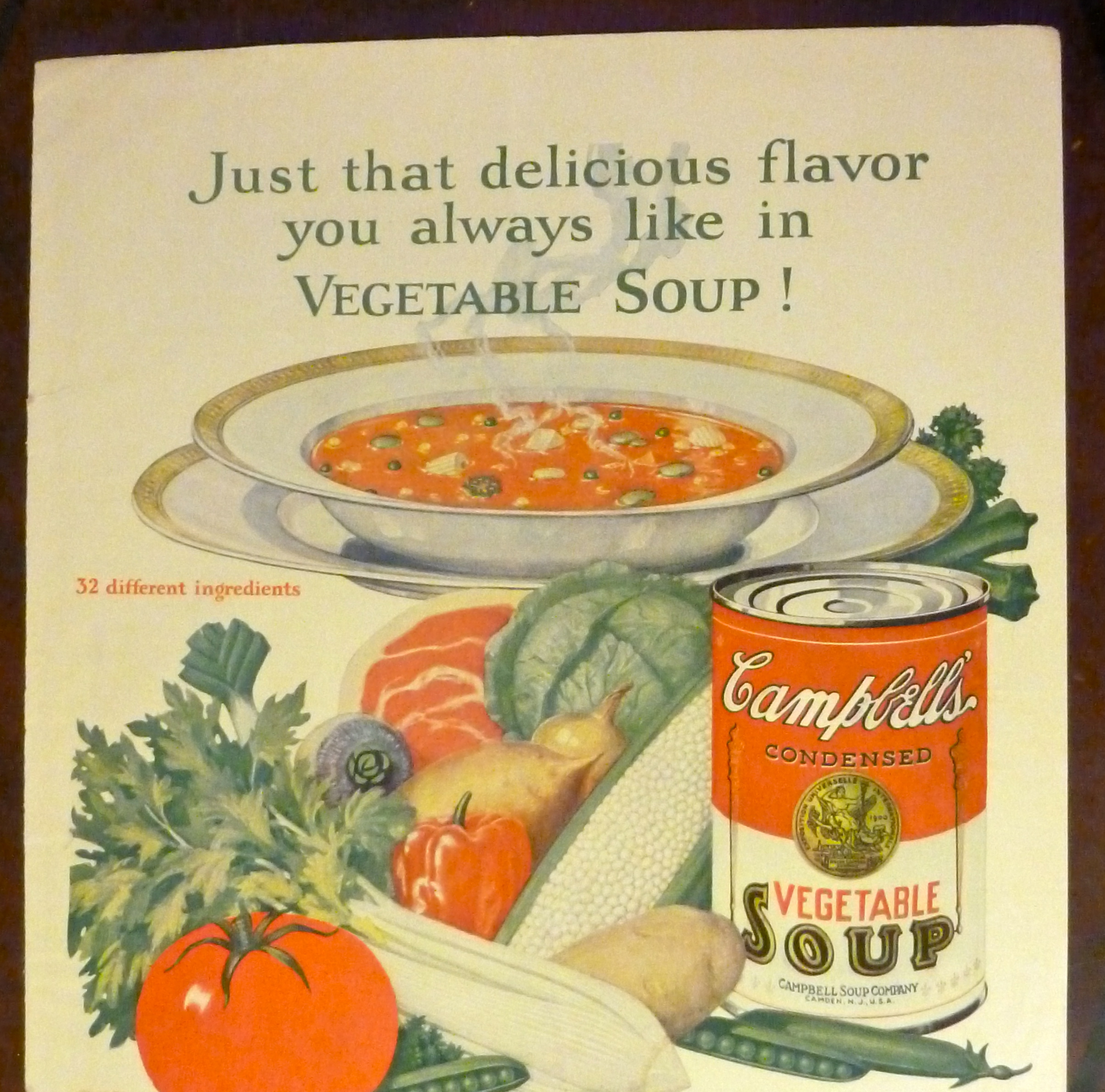 1926 Campbell's Vegetable Soup w/ Bowl Of Soup