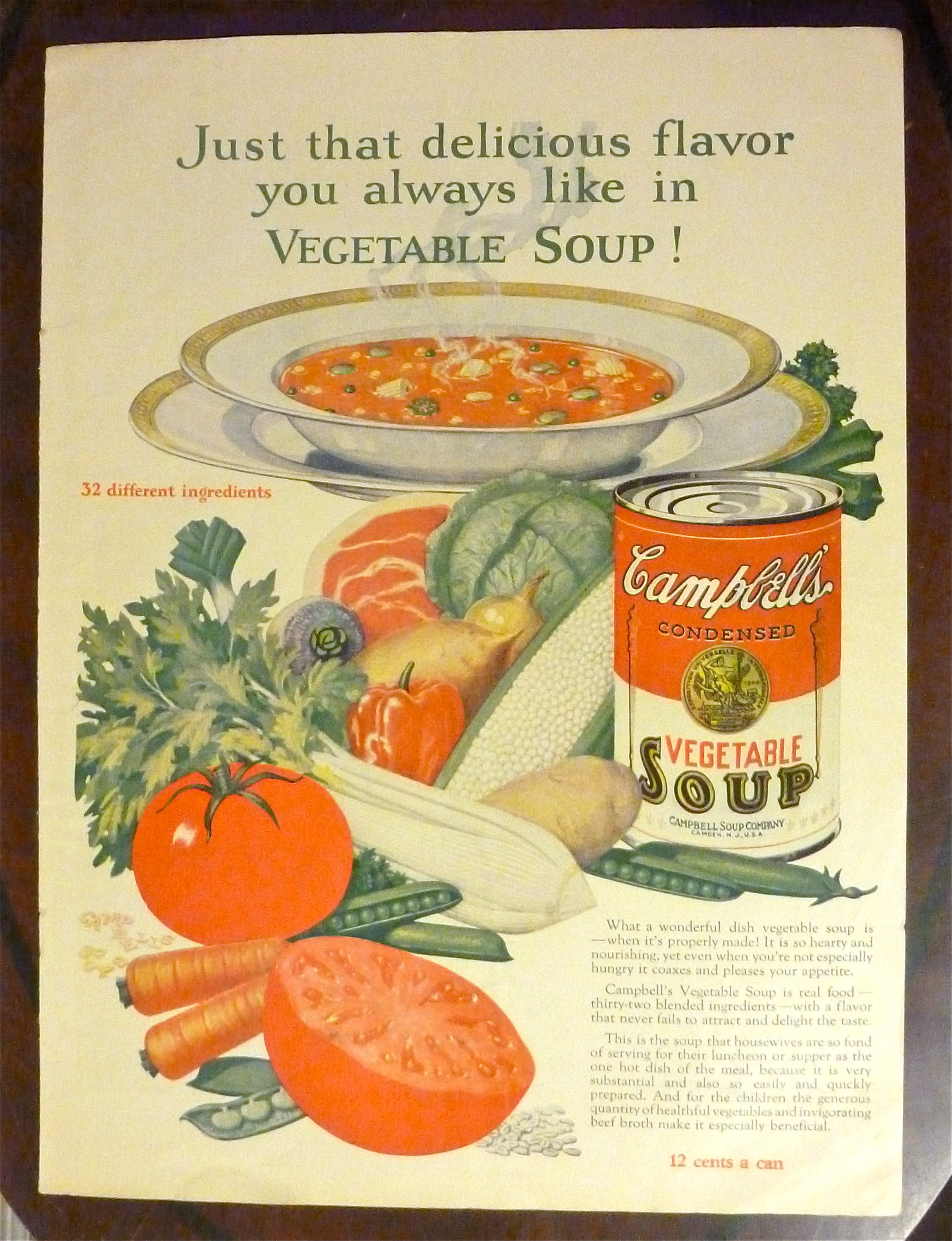 1926 Campbell's Vegetable Soup w/ Bowl Of Soup
