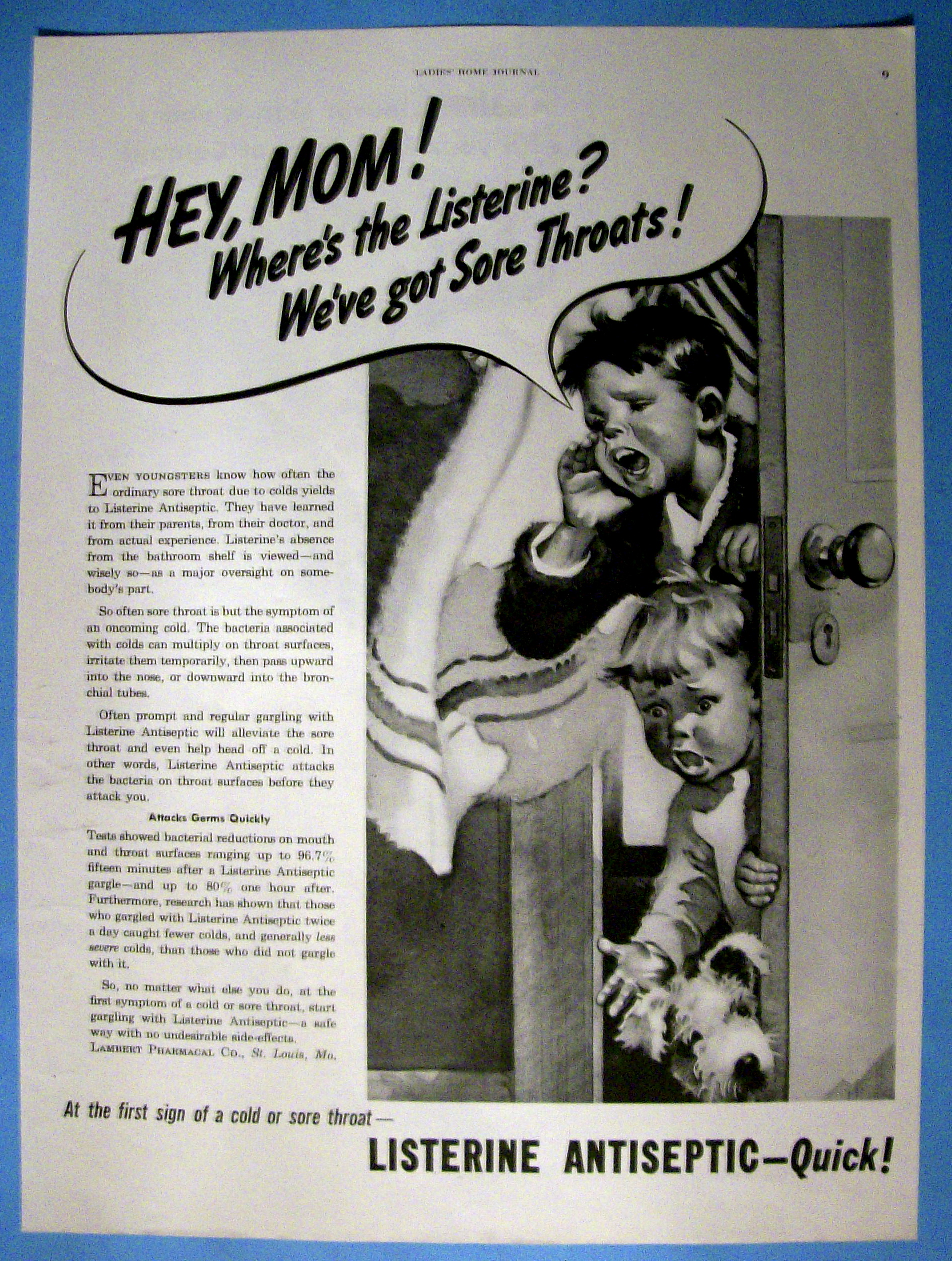 1951 Listerine Antiseptic with Children & Sore Throats