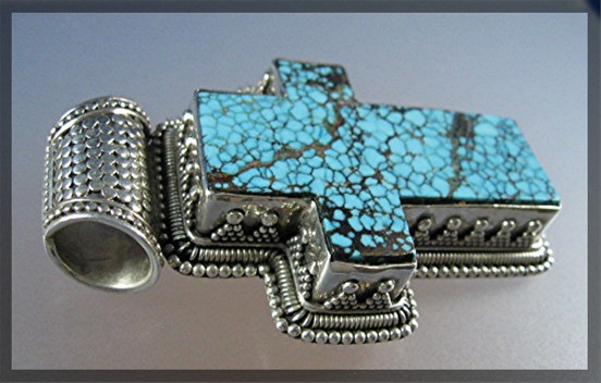 Tibetan Turquoise Sterling Silver  Cross Pendant