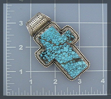 Tibetan Turquoise Sterling Silver  Cross Pendant