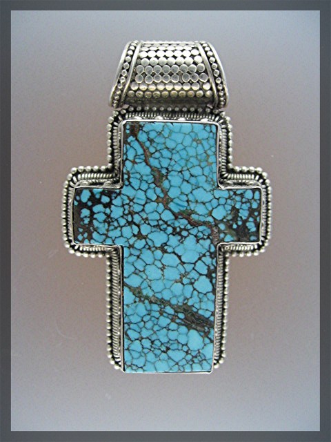 Tibetan Turquoise Sterling Silver Cross Pendant