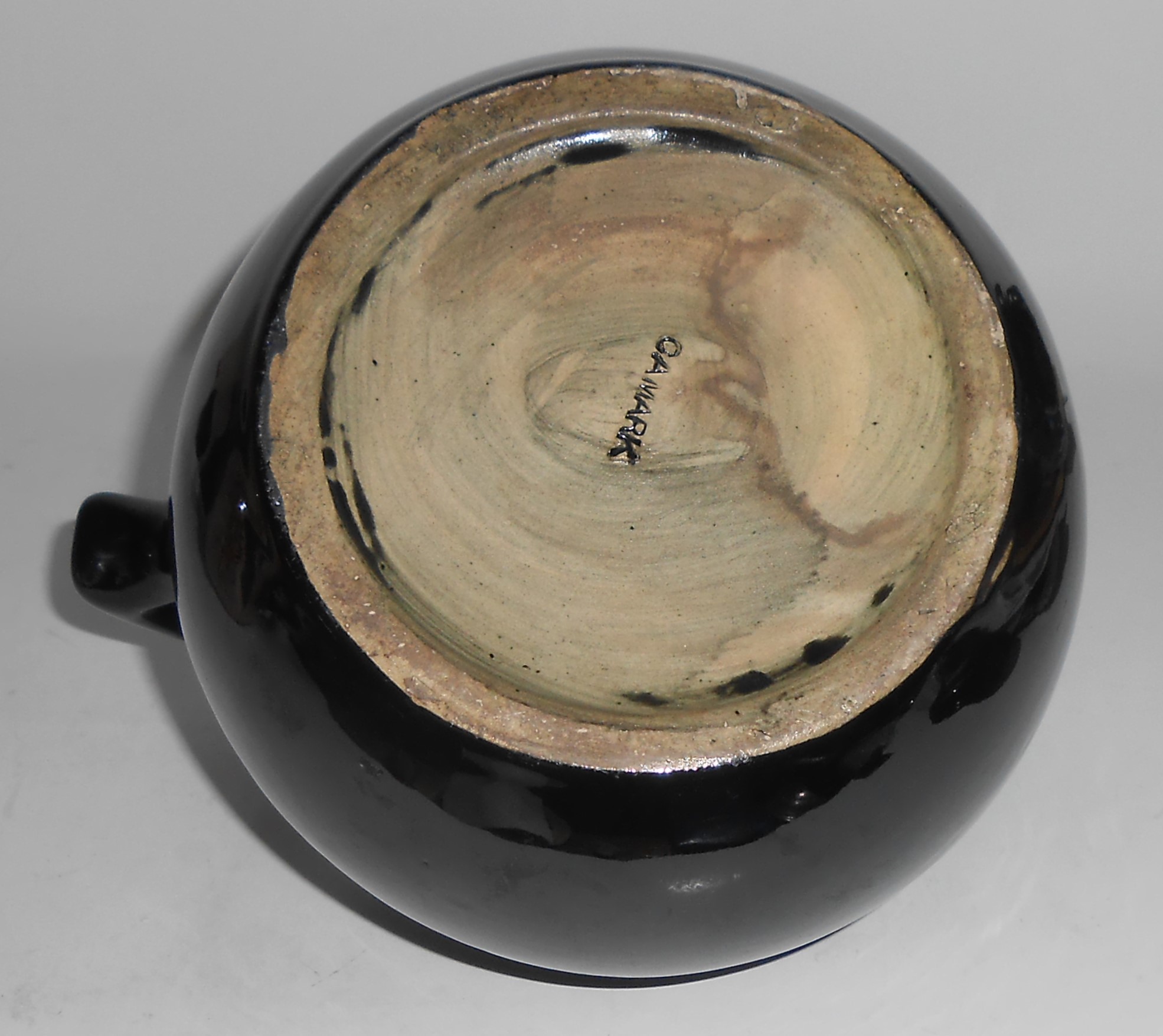 Camark Art Pottery Early Black Ball Jug Pitcher