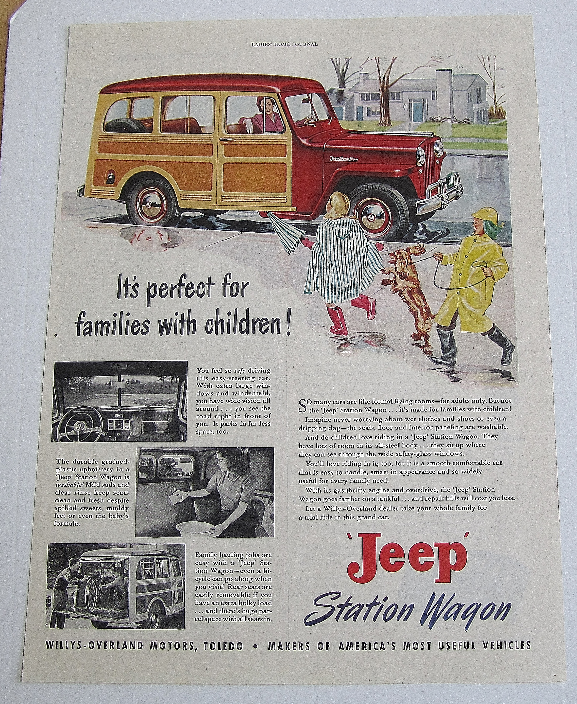 1949 Jeep Station Wagon With Mom Picking Up The Kids