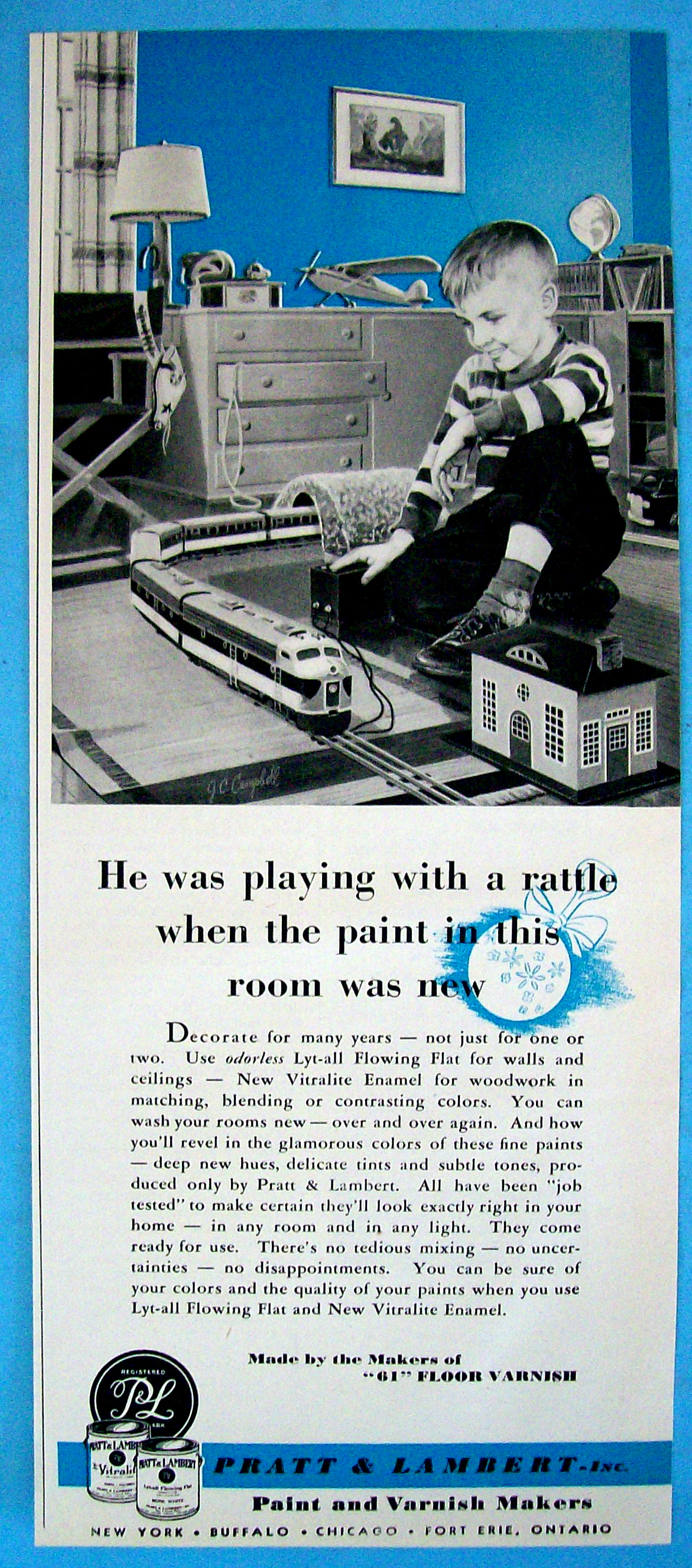 1952 Pratt & Lambert Paint with Little Boy & Train