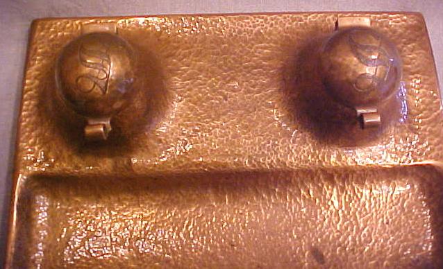 Copper Inkwell Arts and Crafts Era Dble Inkwells Boston