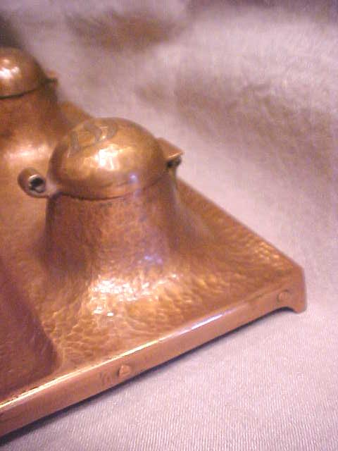 Copper Inkwell Arts and Crafts Era Dble Inkwells Boston
