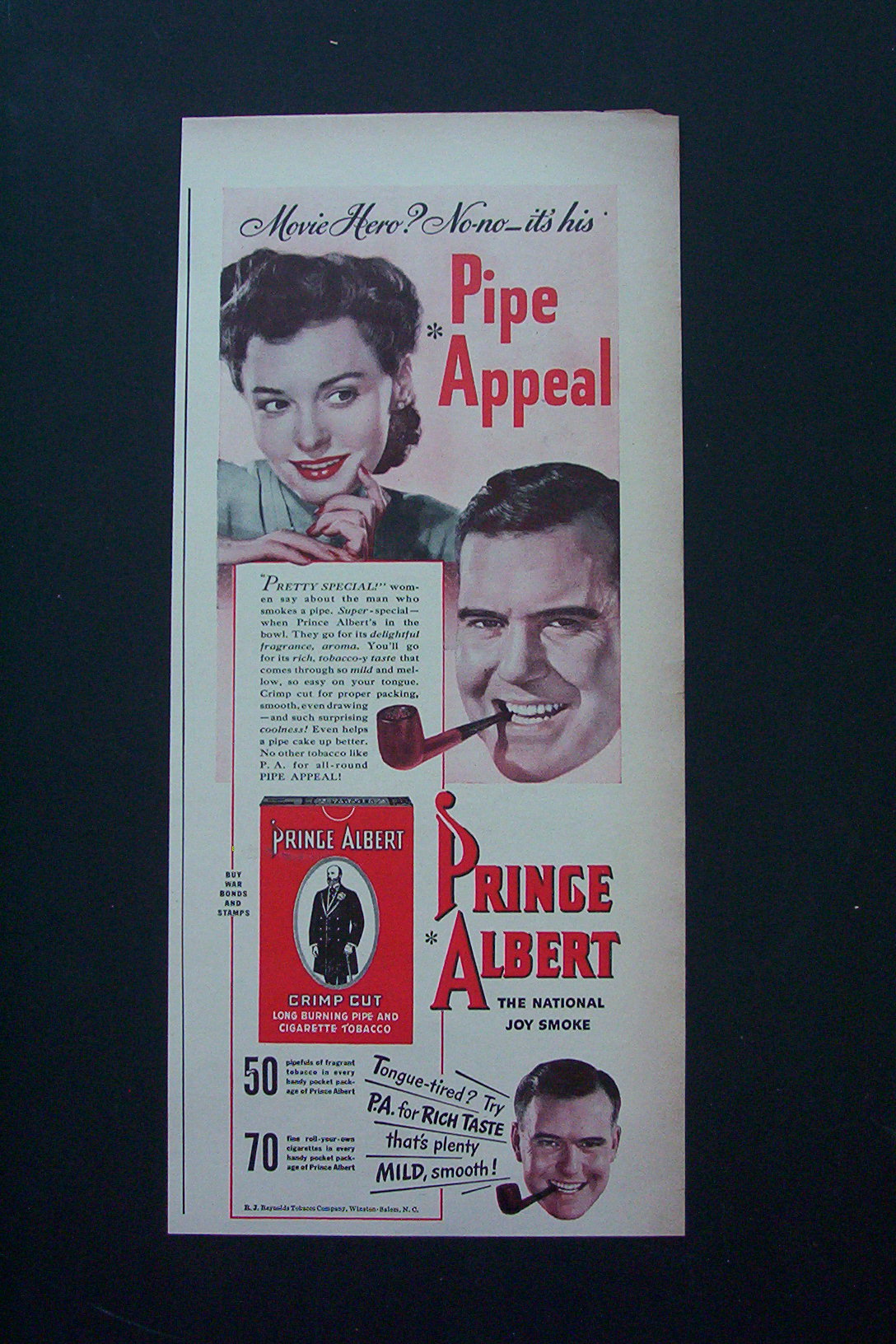 1943 Prince Albert Pipe & Cigarette Tobacco w/Man