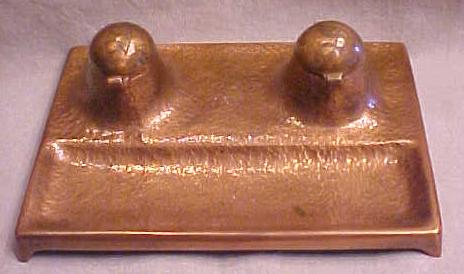 Copper Inkwell Arts and Crafts Era Dble Inkwells Boston