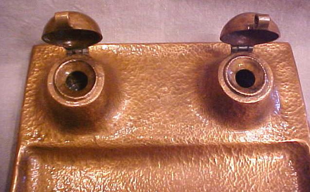 Copper Inkwell Arts and Crafts Era Dble Inkwells Boston