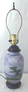 Blue Porcelain Lamp Hand Painted Scenes Signed