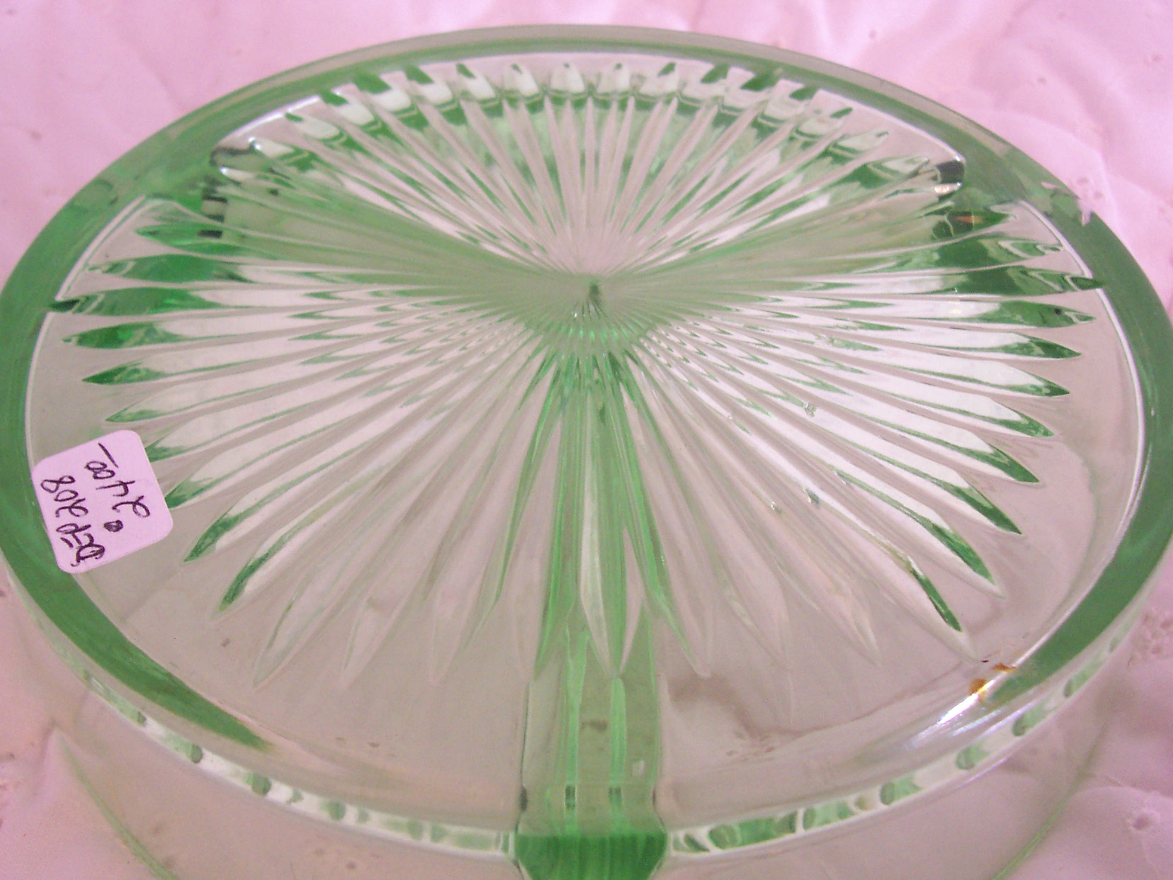 Pressed Green Glass round divided dish