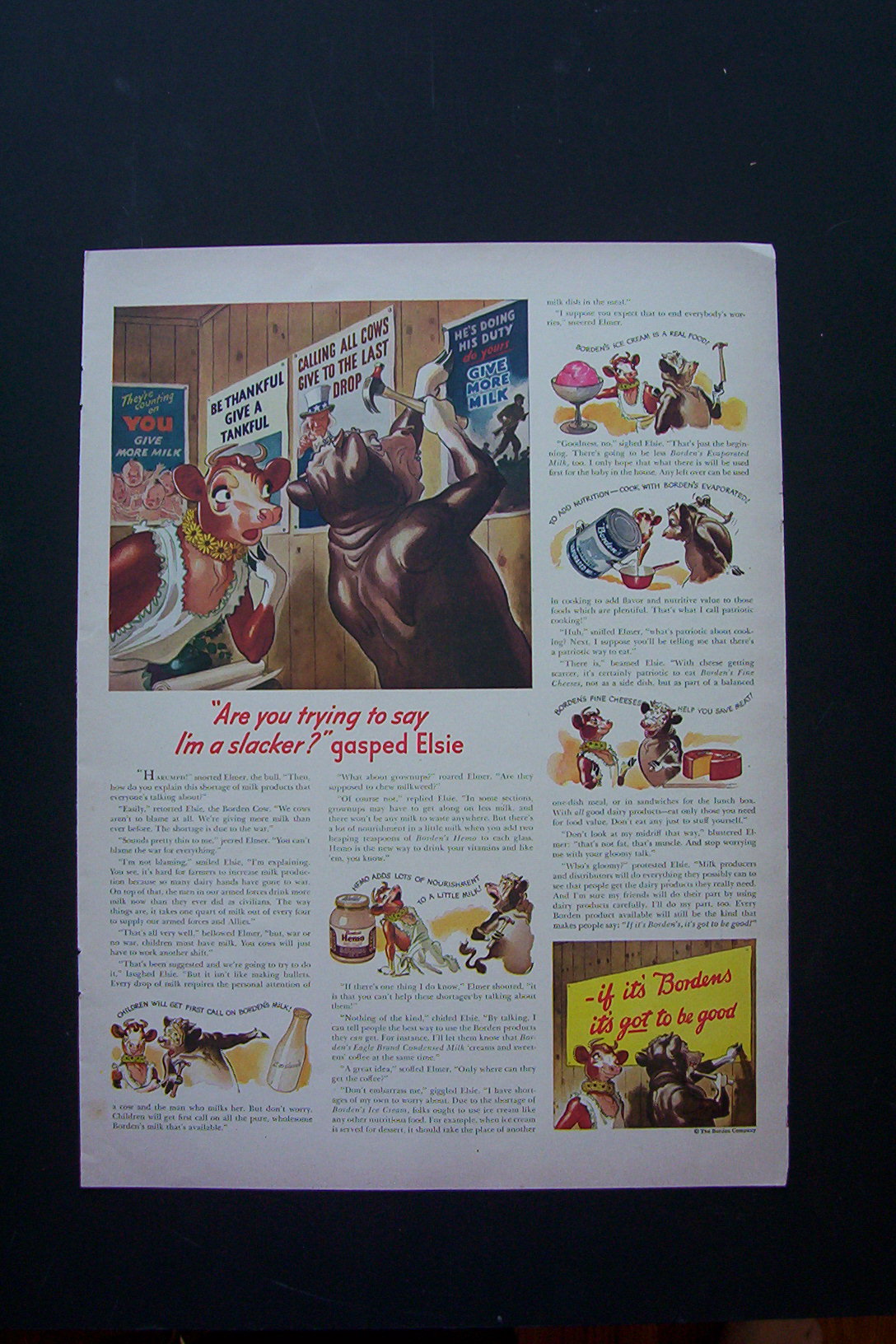 1943 Borden's with Elsie Watches Cow Put Up Sign