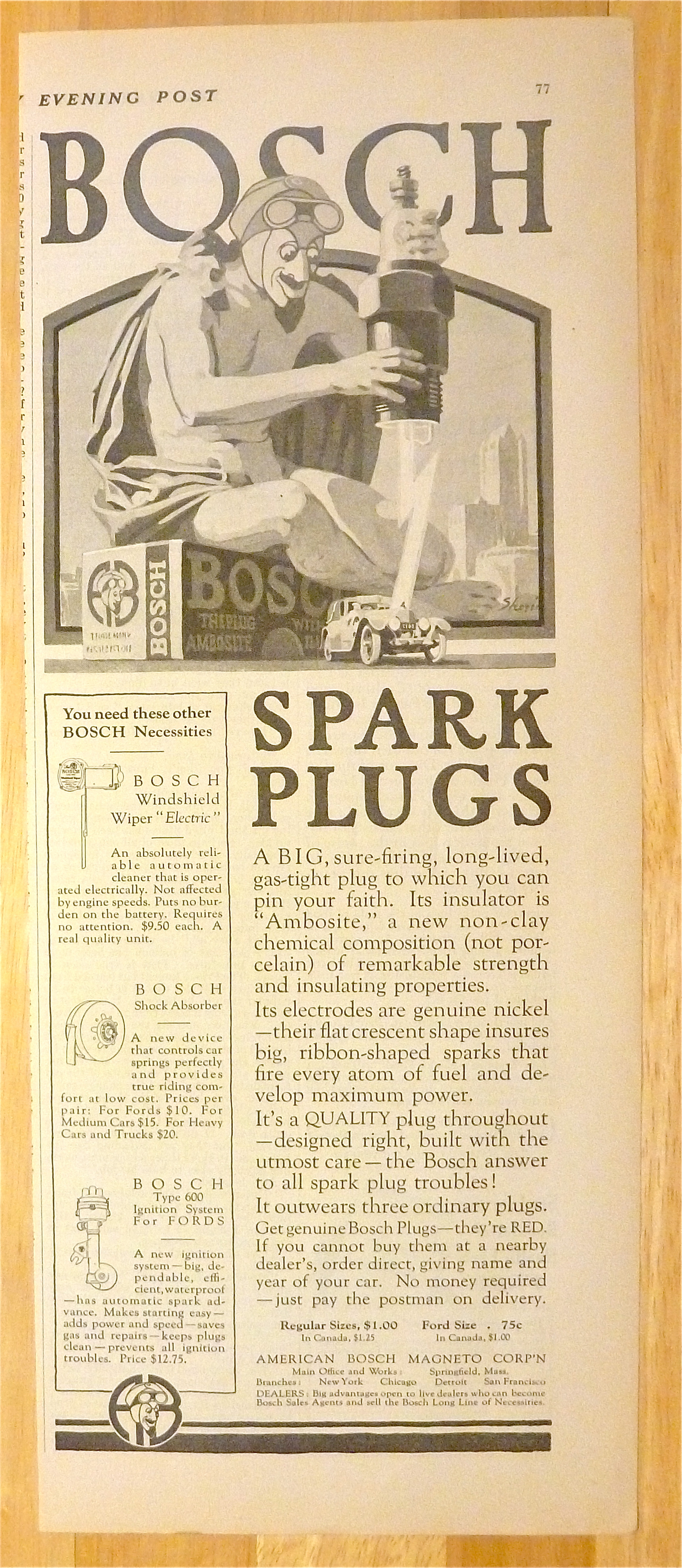 1924 Bosch Spark Plugs with Devil Zapping Car
