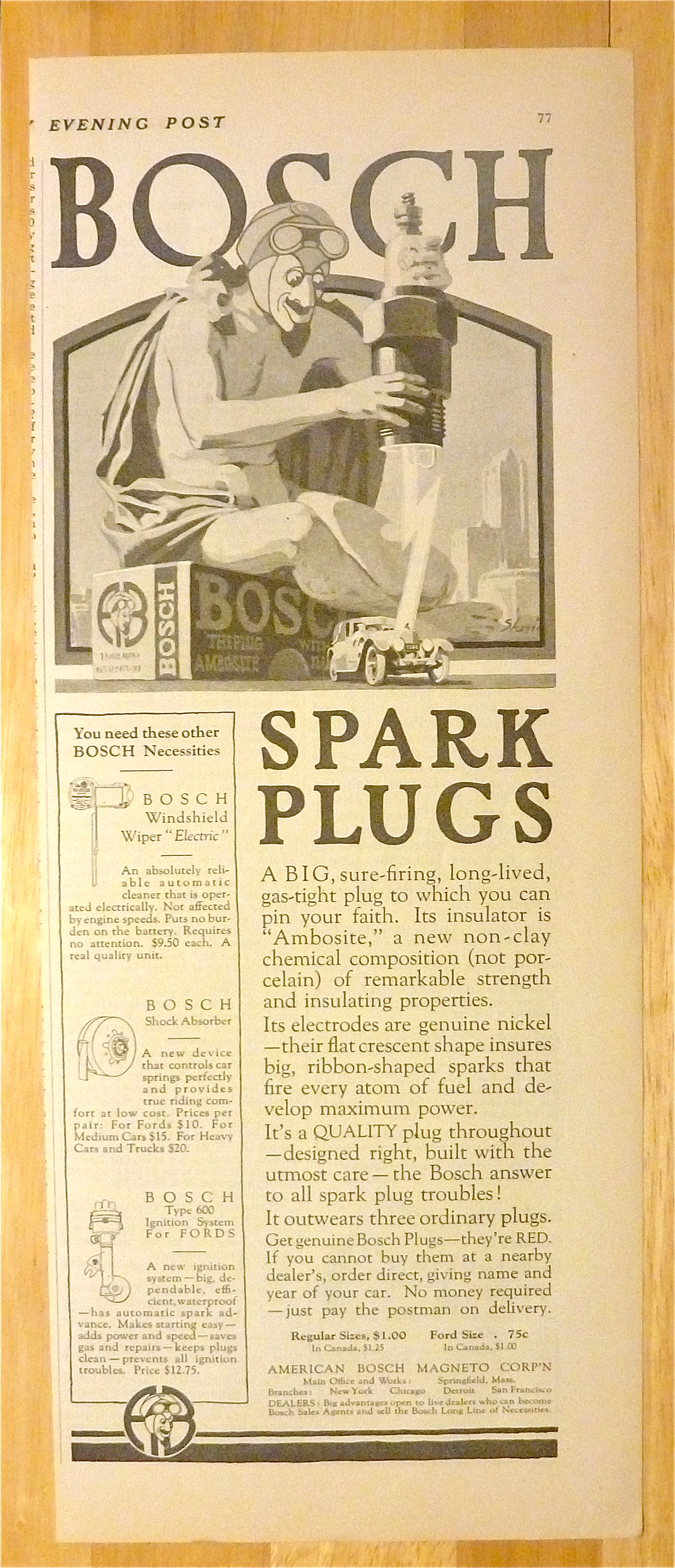 1924 Bosch Spark Plugs with Devil Zapping Car