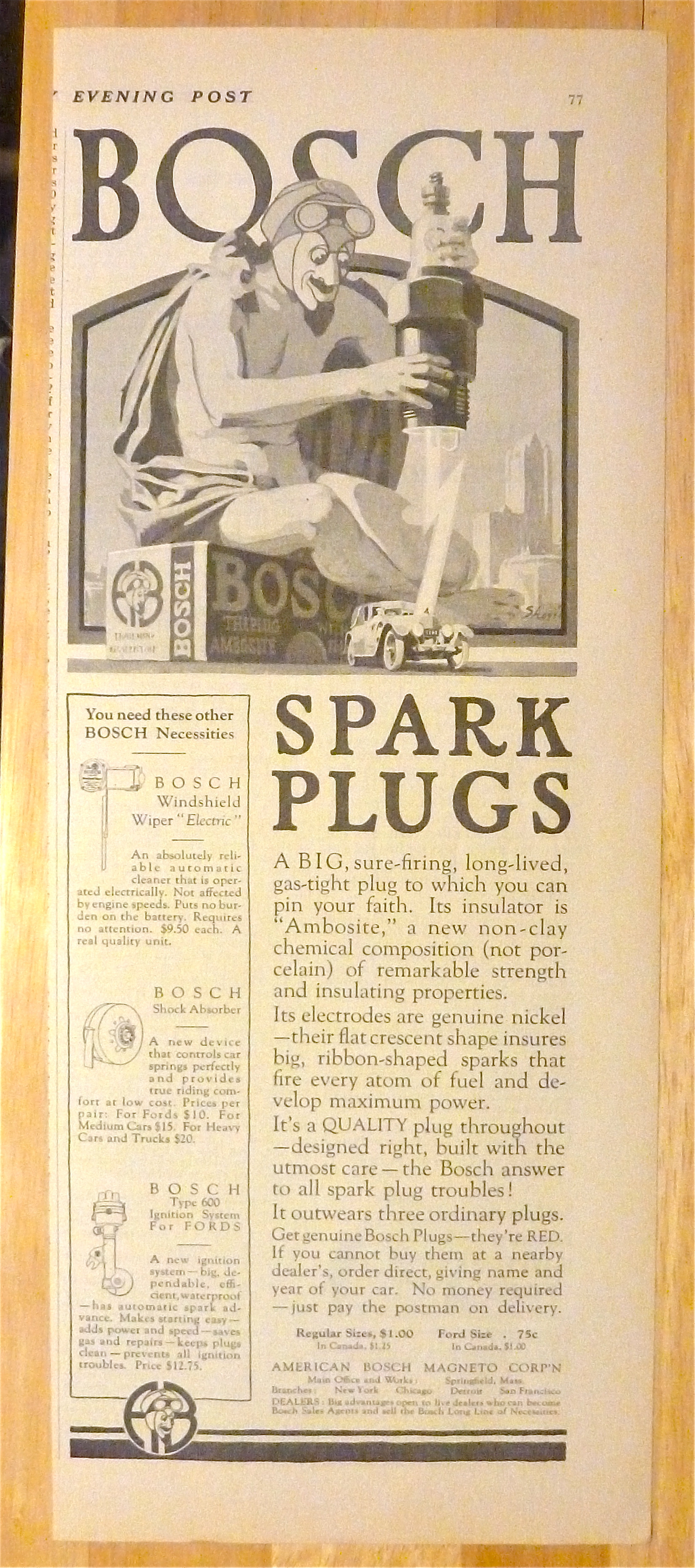 1924 Bosch Spark Plugs with Devil Zapping Car