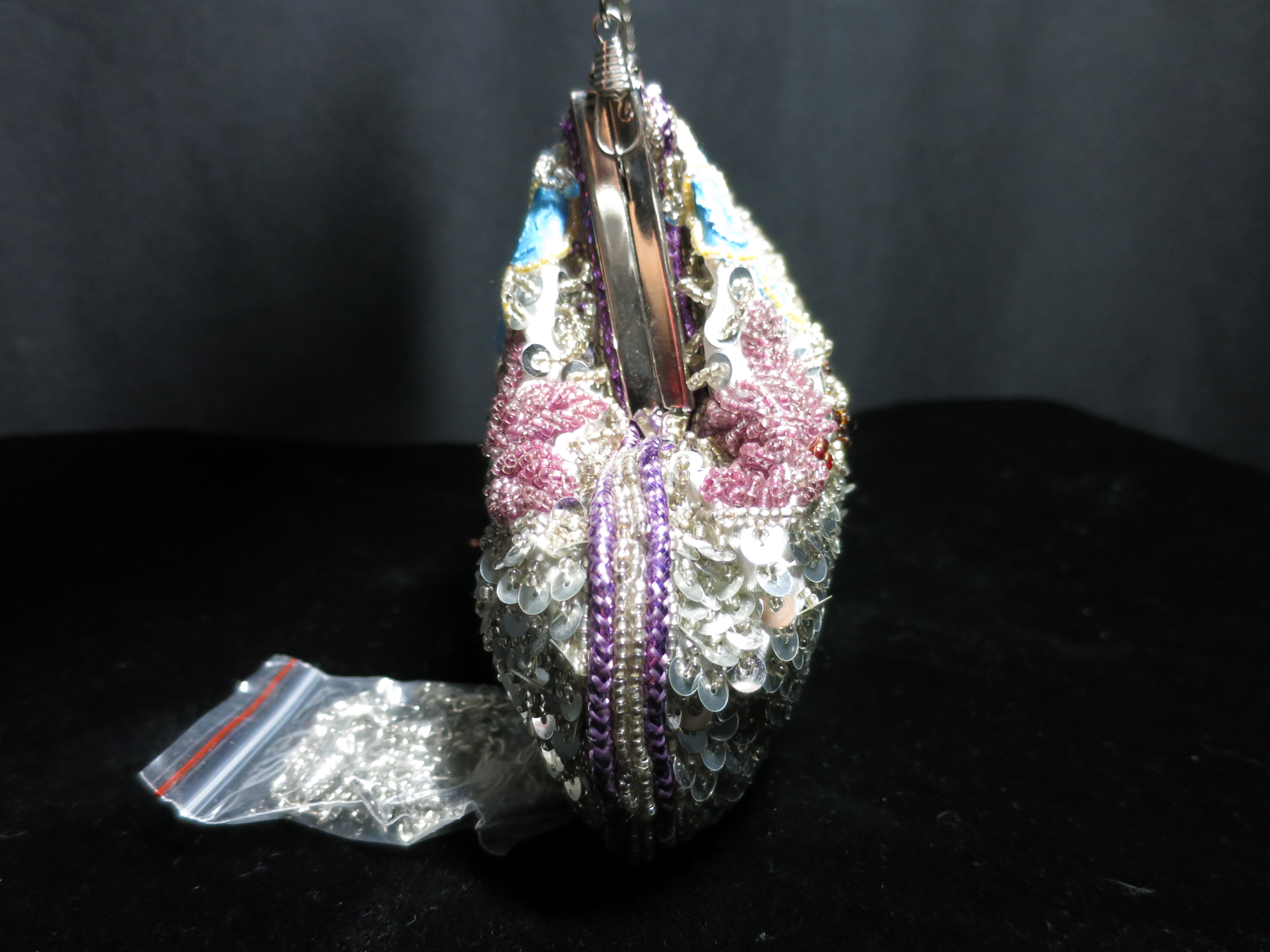 Far Nine Beaded Clutch Hand Shoulder Bag 2 chain drops