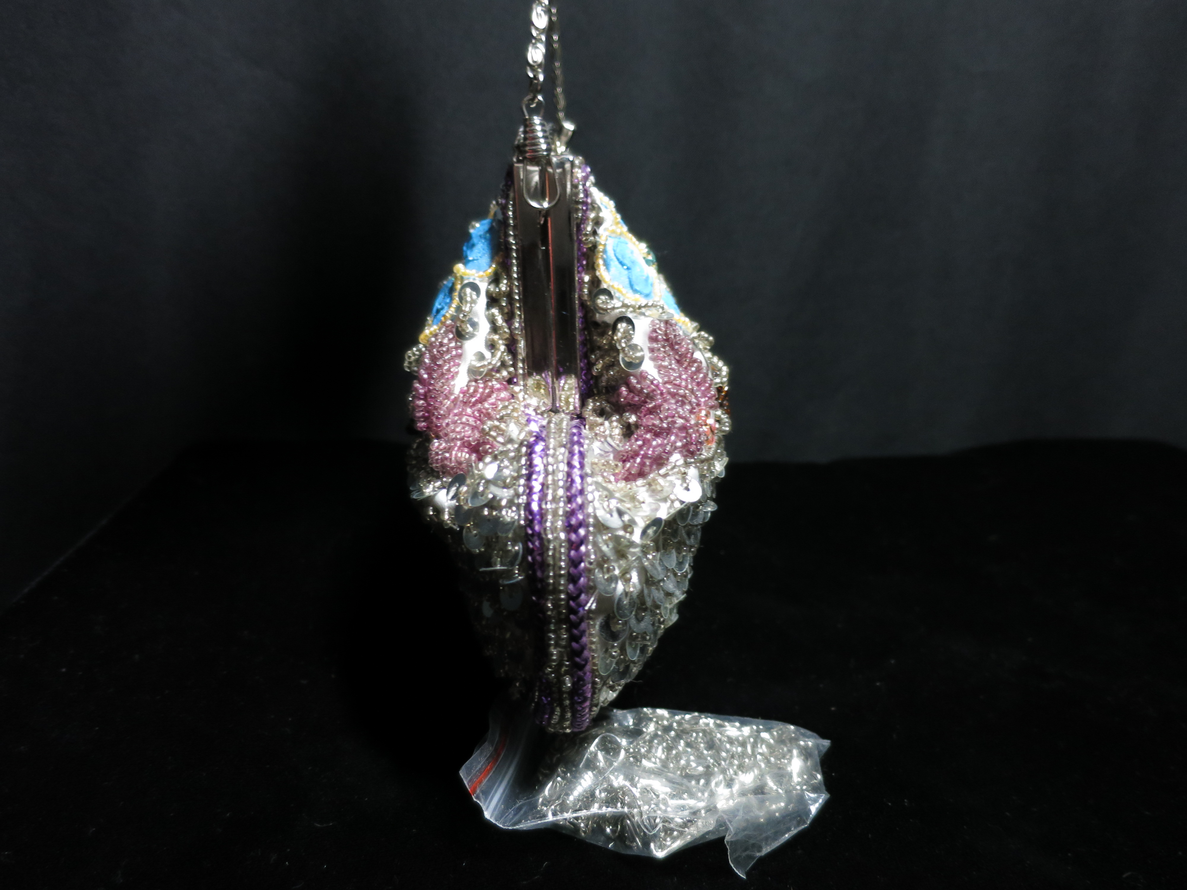 Far Nine Beaded Clutch Hand Shoulder Bag 2 chain drops