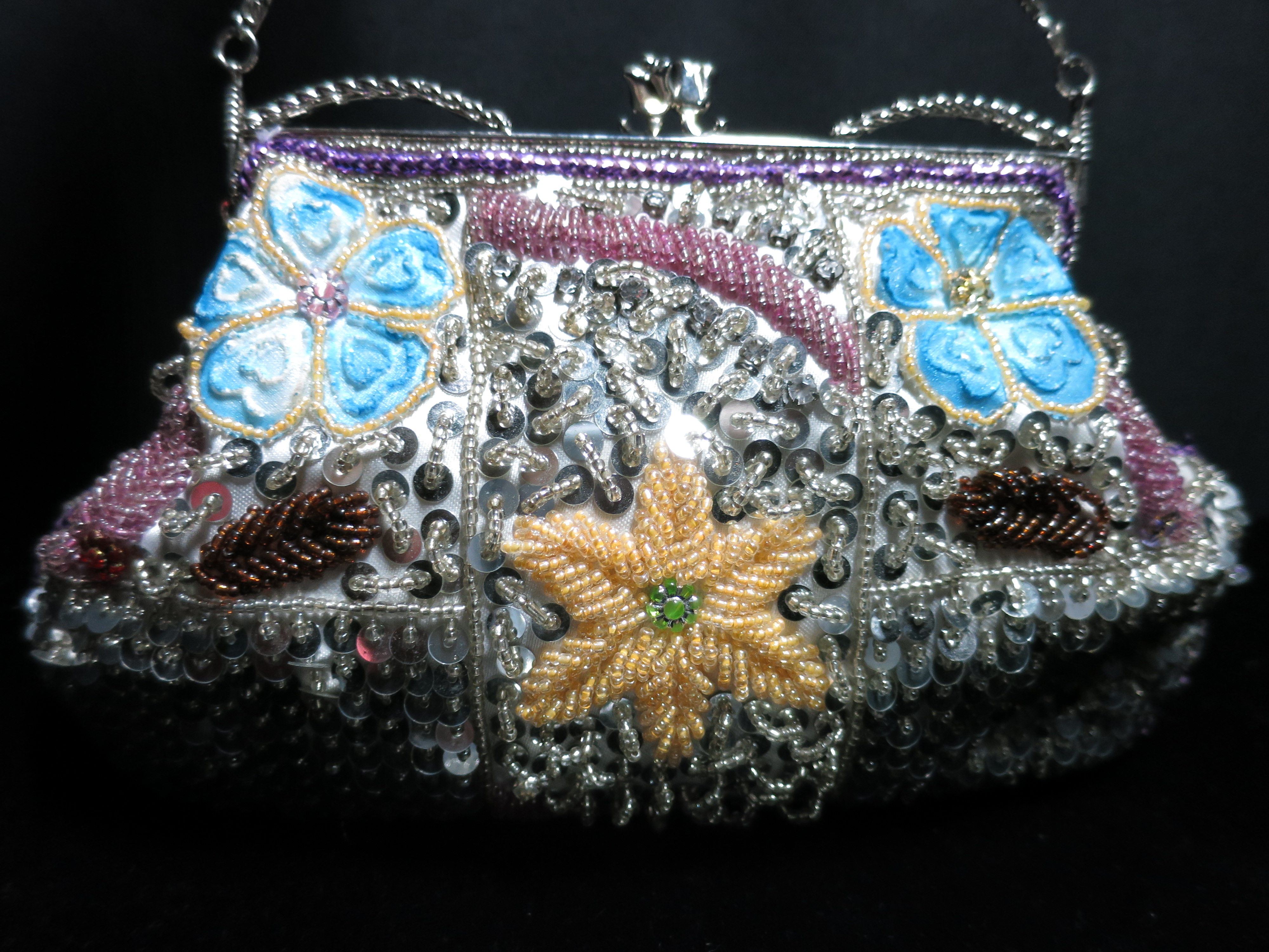 Far Nine Beaded Clutch Hand Shoulder Bag 2 chain drops
