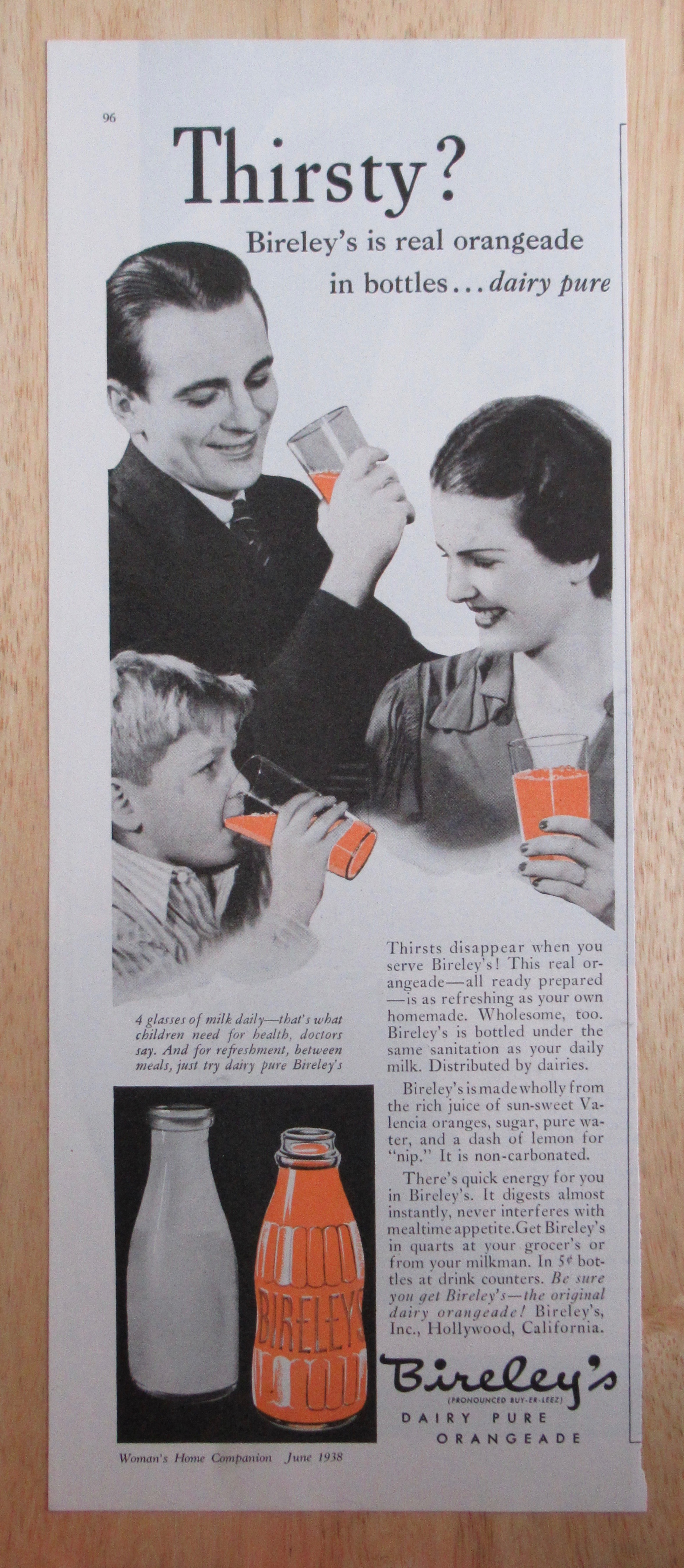 1938 Bireley's Orangeade with Family Drinking Orangeade