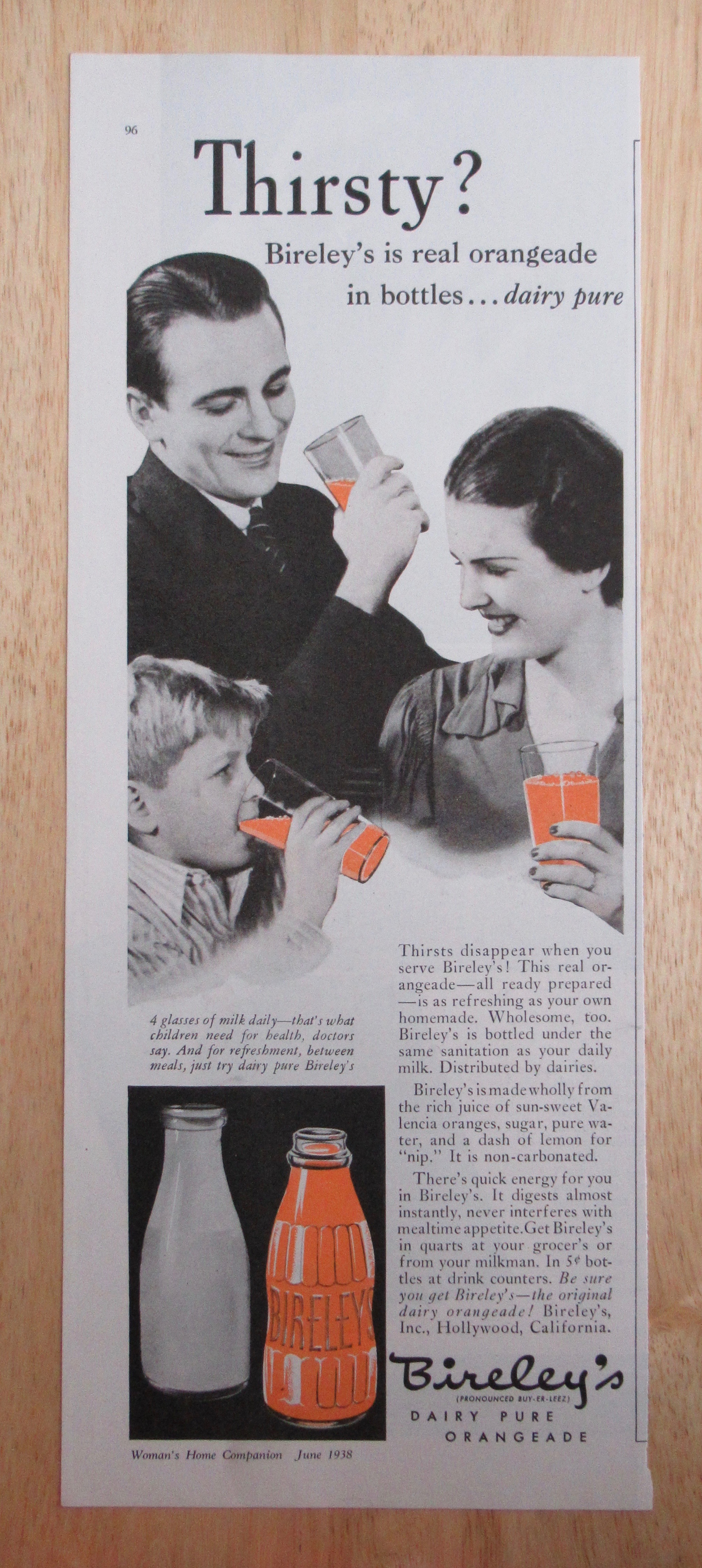 1938 Bireley's Orangeade with Family Drinking Orangeade