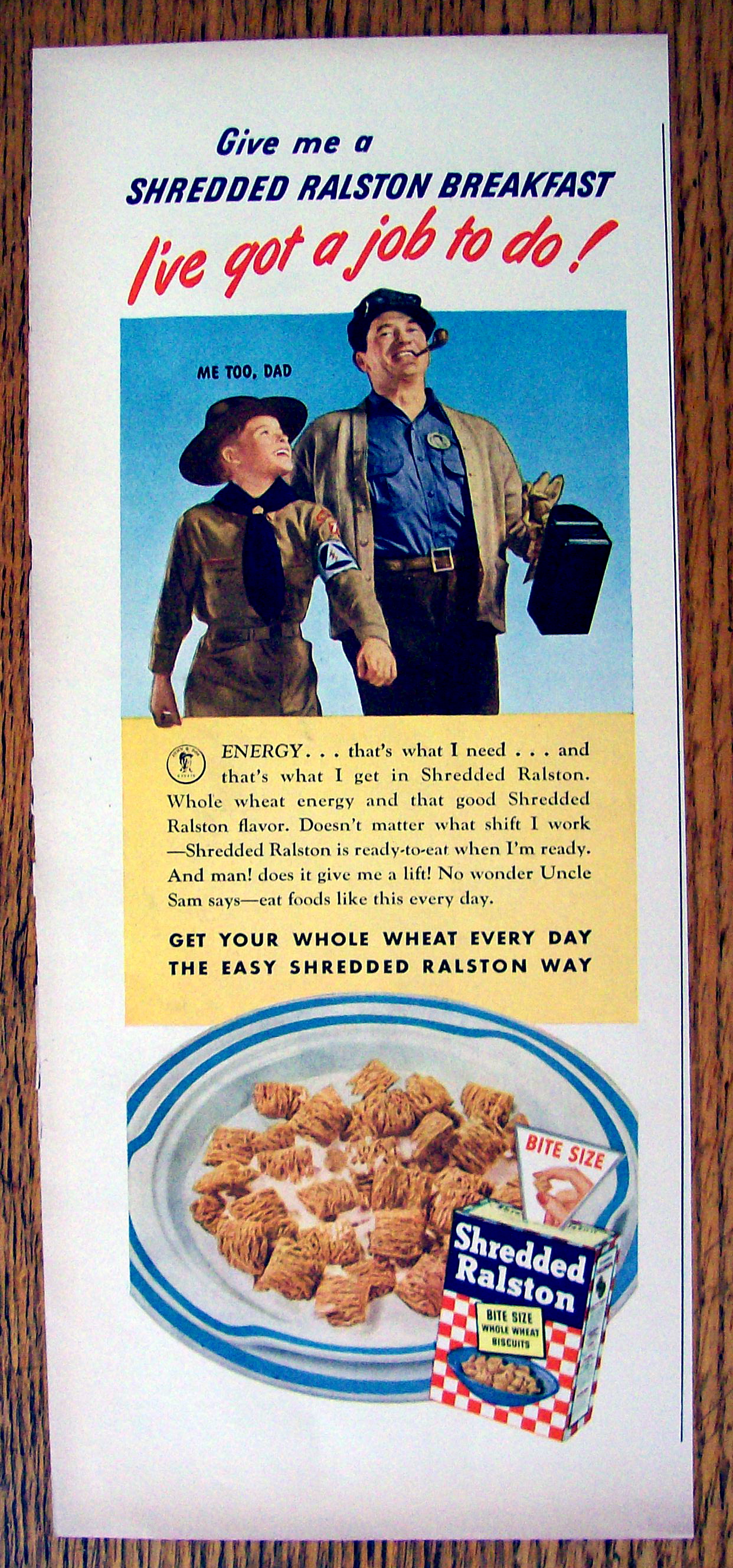 1943 Shredded Ralston with Man & Scout Walking