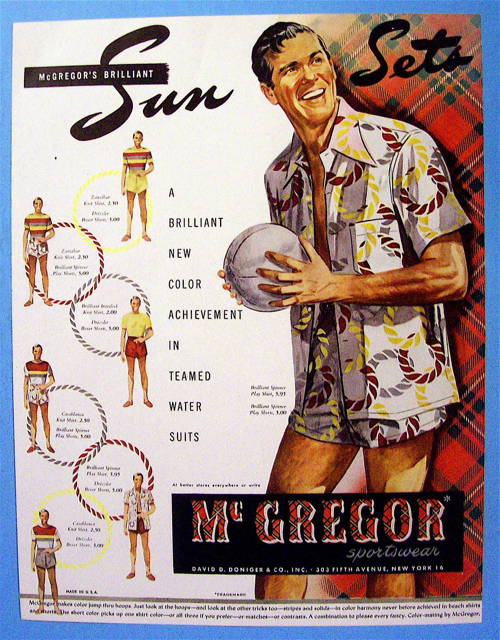 1948 Mc Gregor Sun Sets with Man Holding A Ball