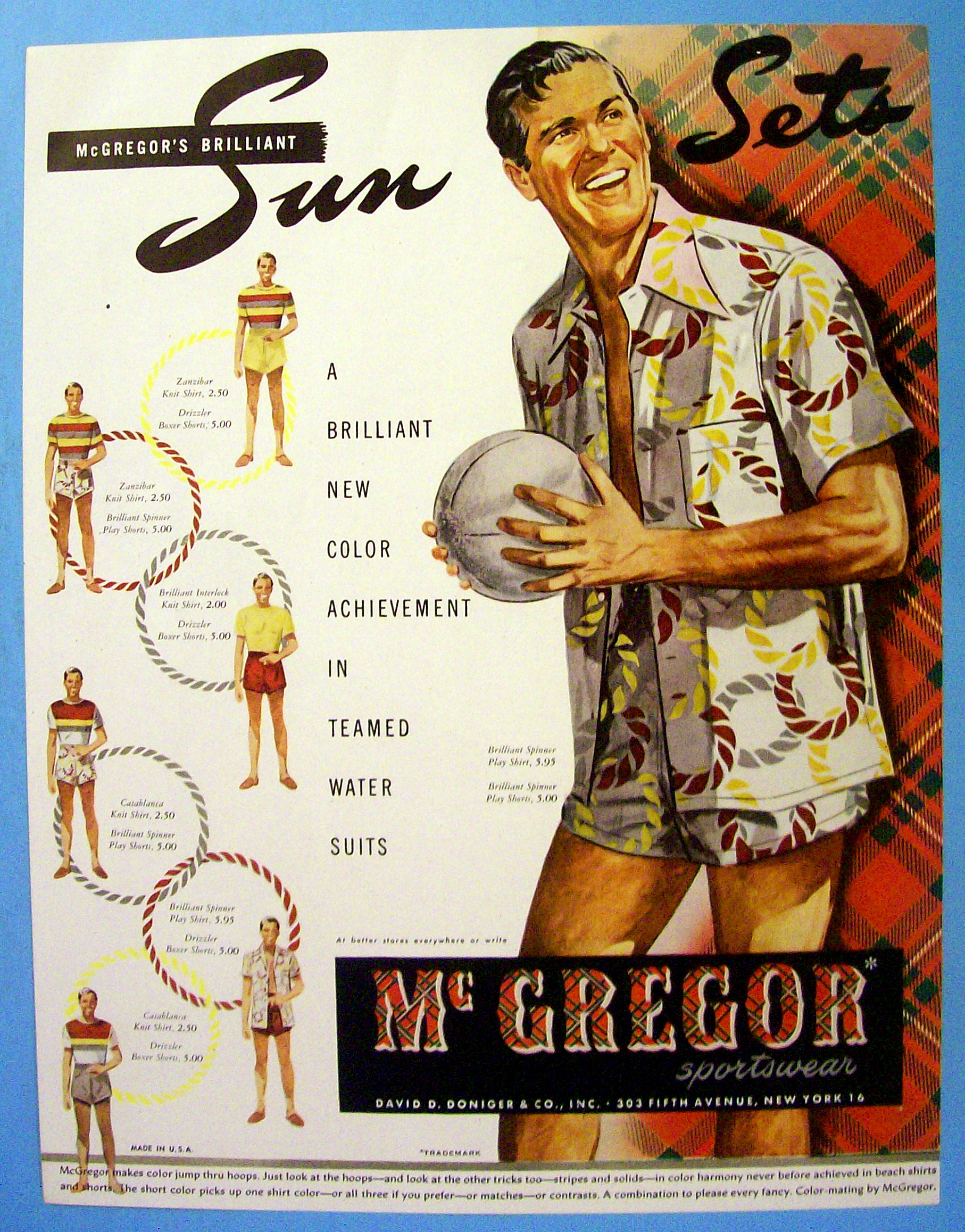 1948 Mc Gregor Sun Sets with Man Holding A Ball