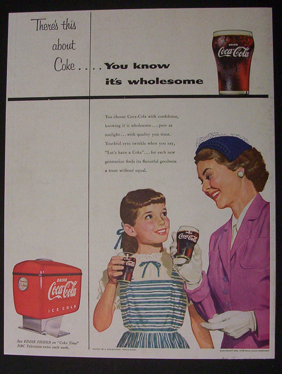 1954 Coca Cola w/ Woman & Girl Holding Glasses of Coke