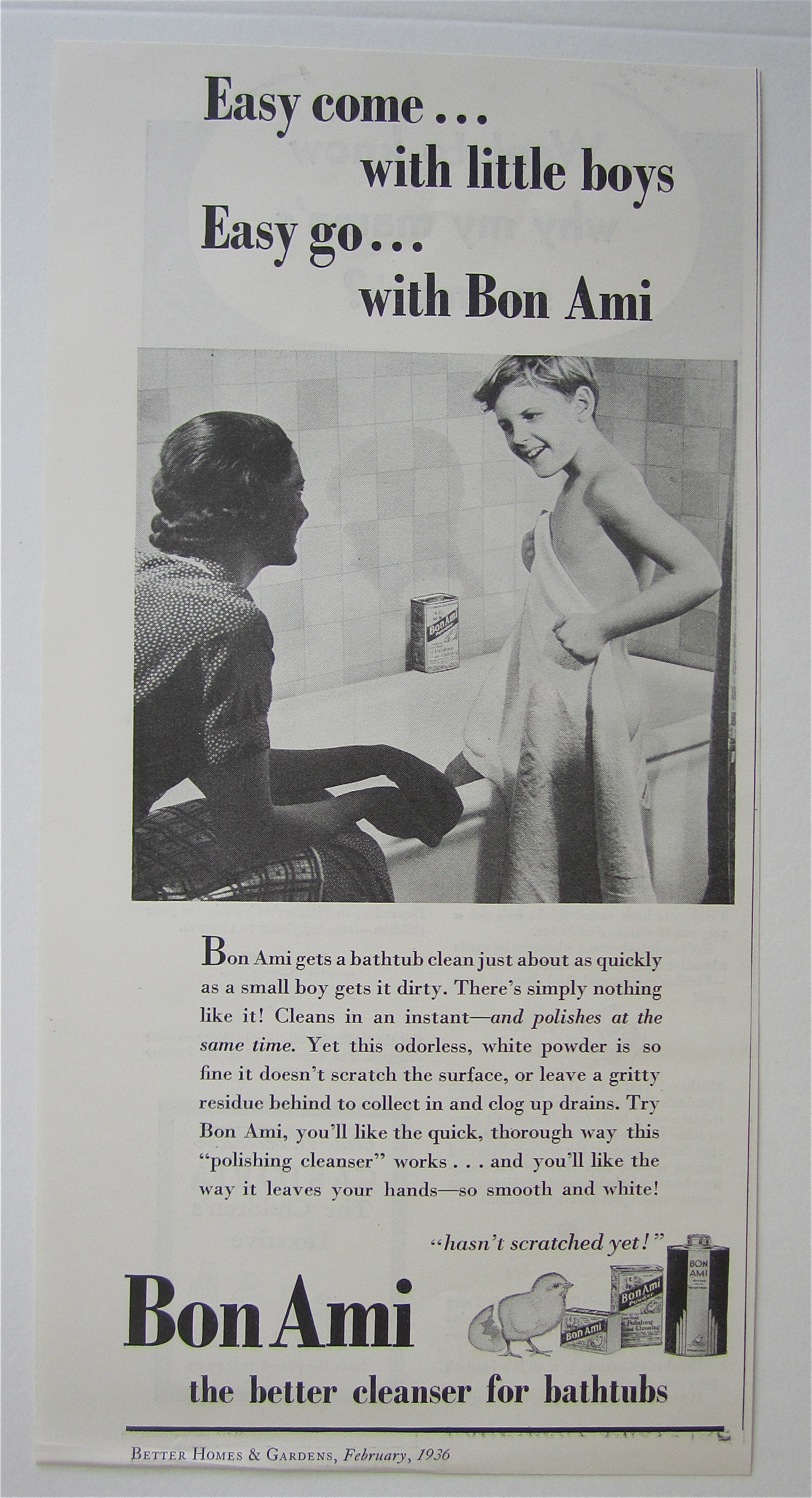 1936 Bon Ami with Mom Talking To Boy Getting Out Of Tub