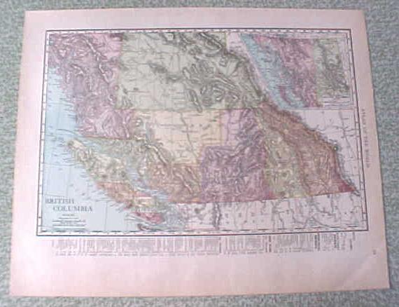 Map British Columbia Mexico 1912 Antique
