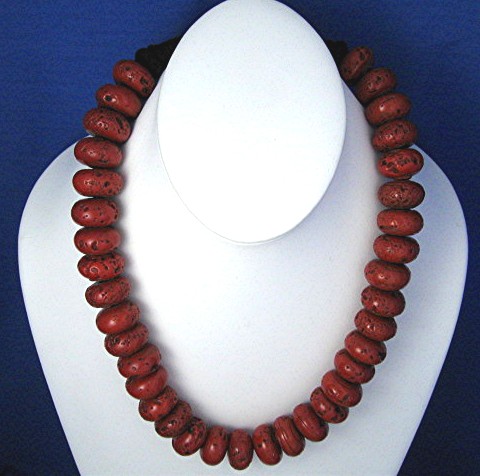 Necklace Red Coral Button Clasp