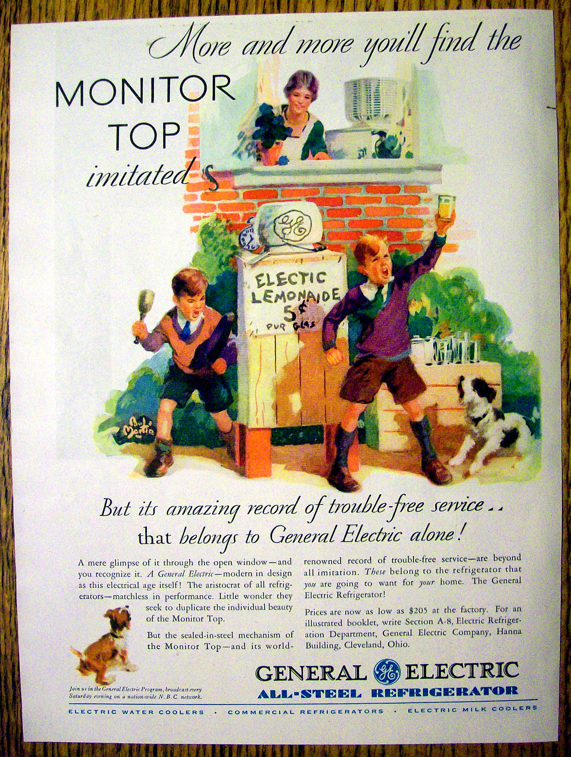 1930 G E All-Steel Refrigerator w/Boys & Lemonade