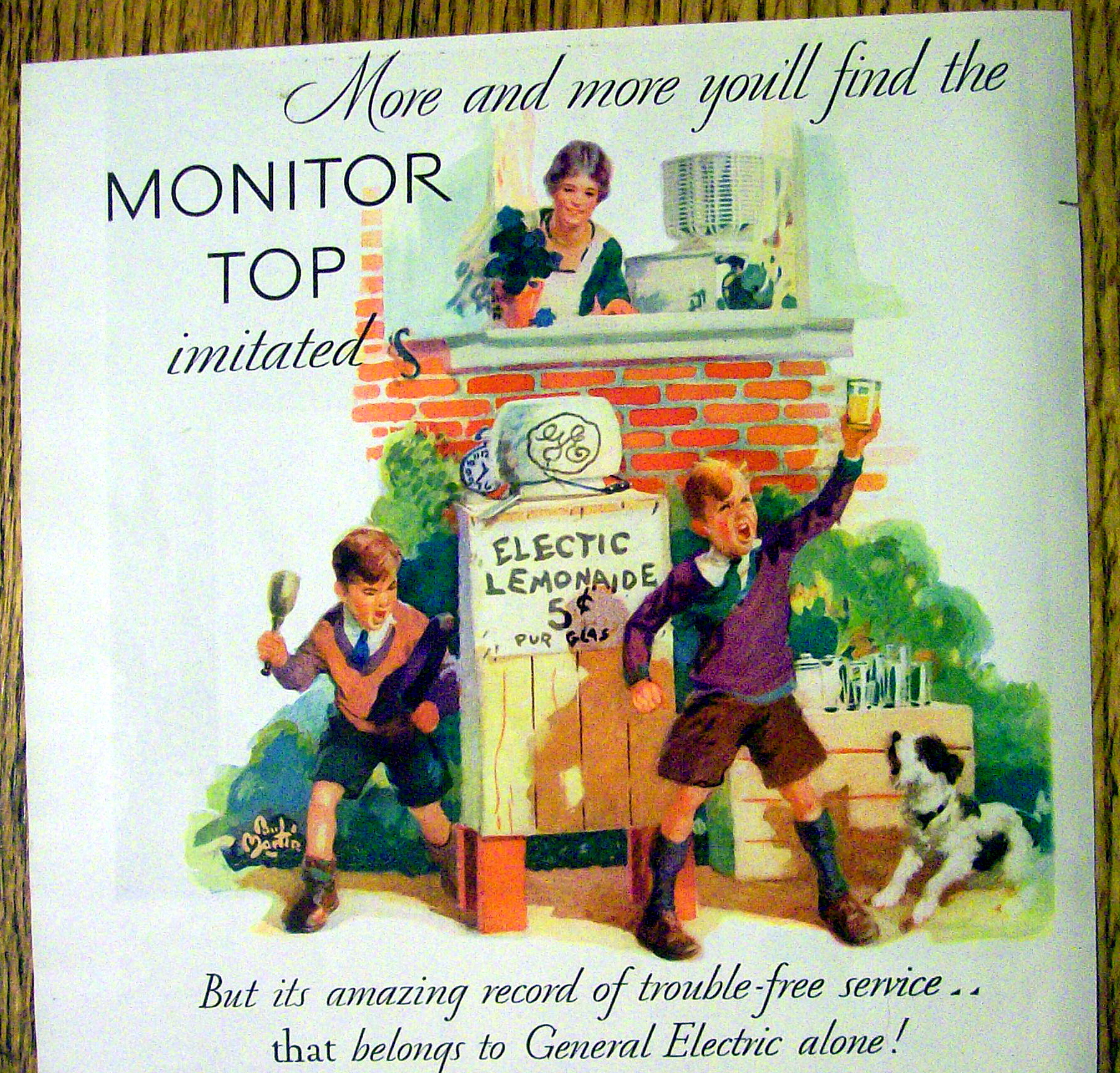1930 G E All-Steel Refrigerator w/Boys & Lemonade