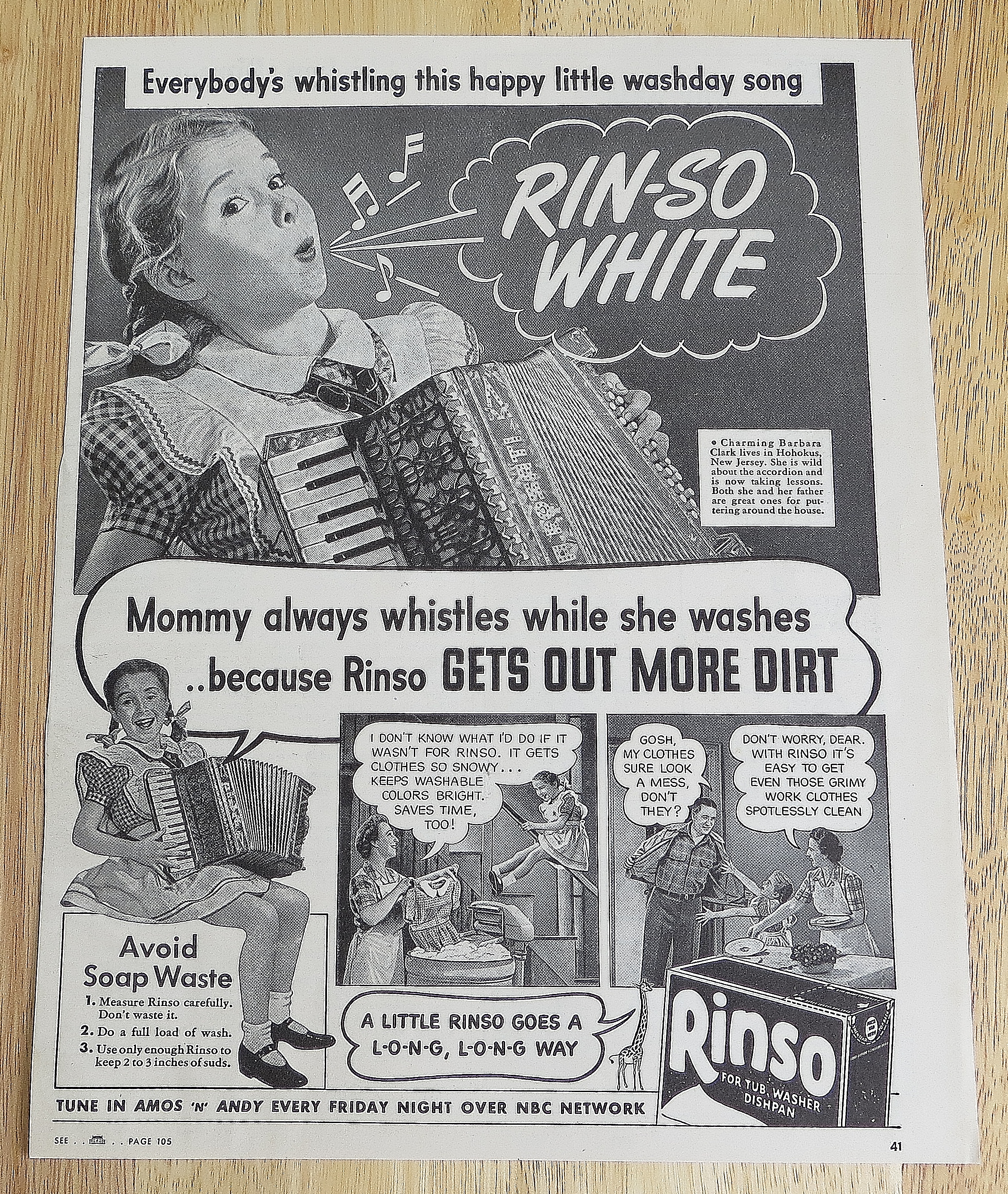 1944 Rinso Soap With Girl Whistling