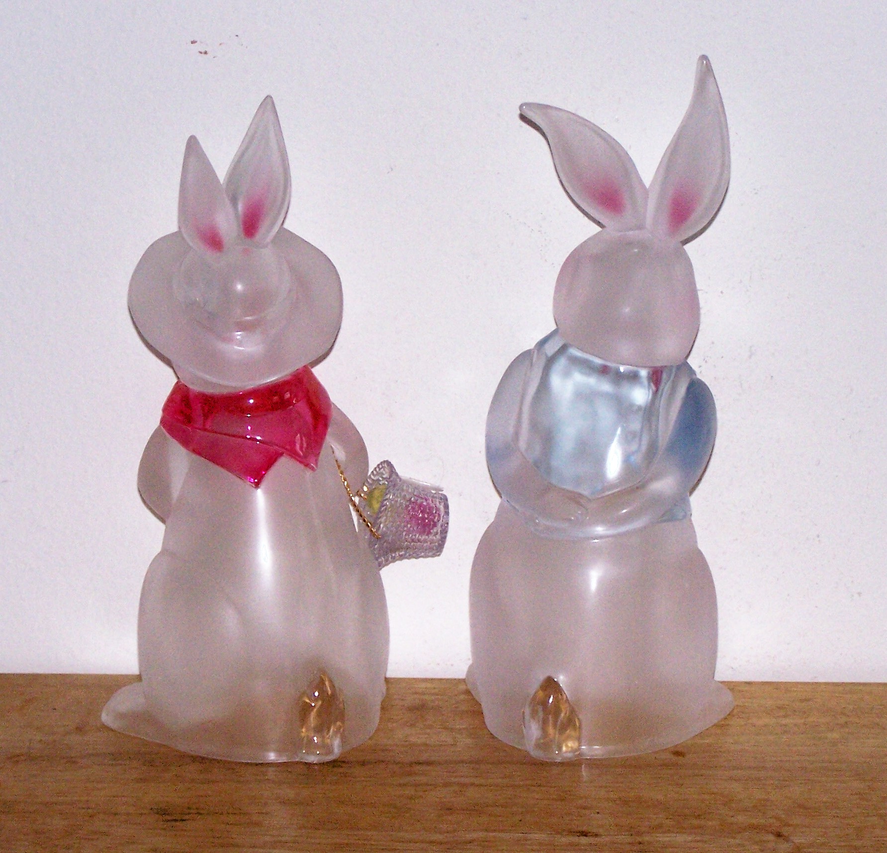 Pair of Tall Frosted  HARD PLASTIC RABBITS