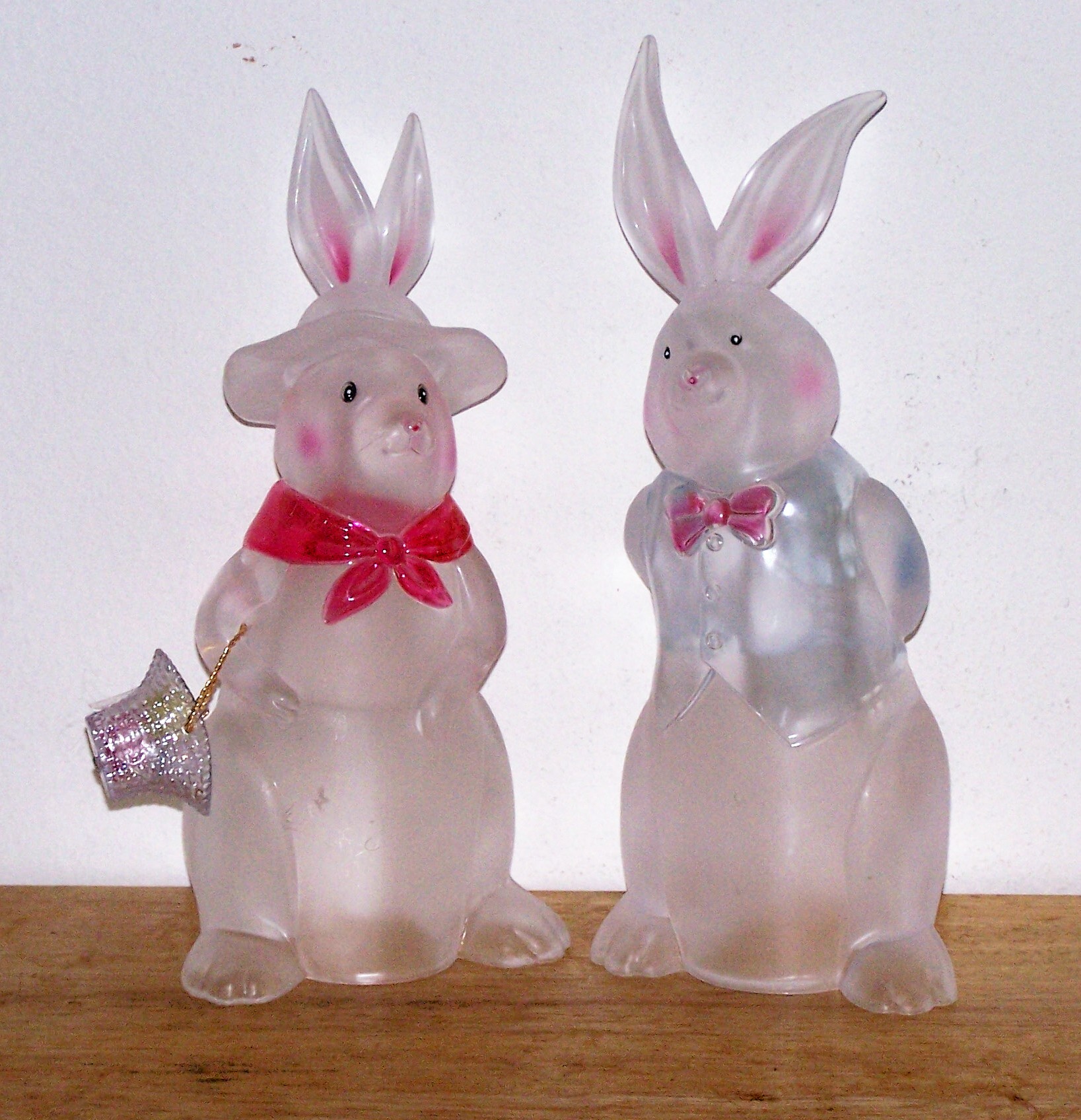Pair of Tall Frosted  HARD PLASTIC RABBITS